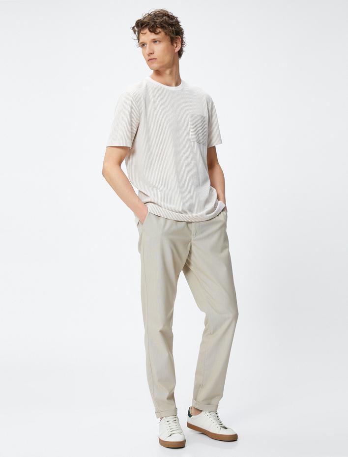  Klasik Pantolon Slim Fit Beli Lastikli Düğmeli Cepli