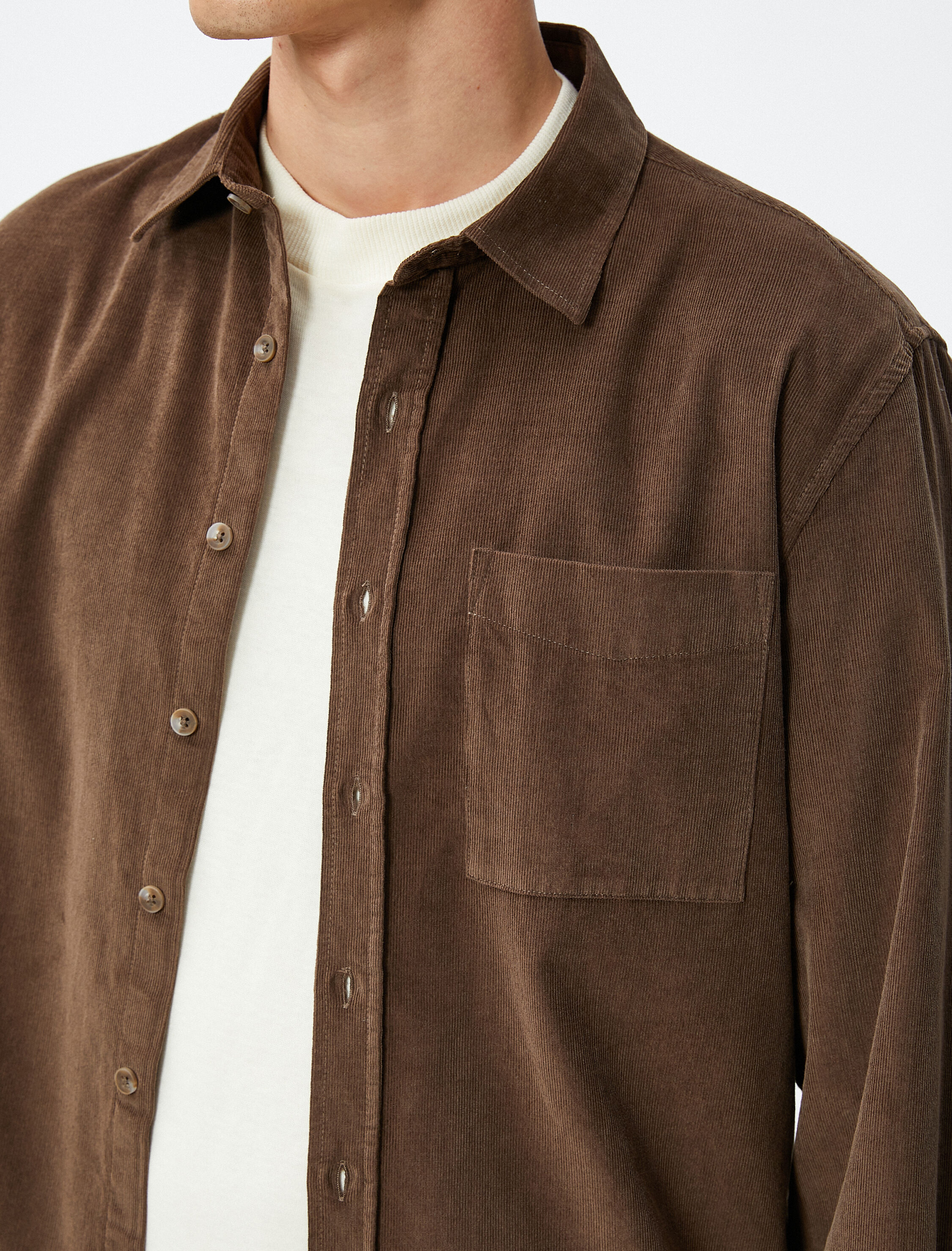   Fitilli Gömlek Düğmeli Klasik Yaka Cep Detaylı