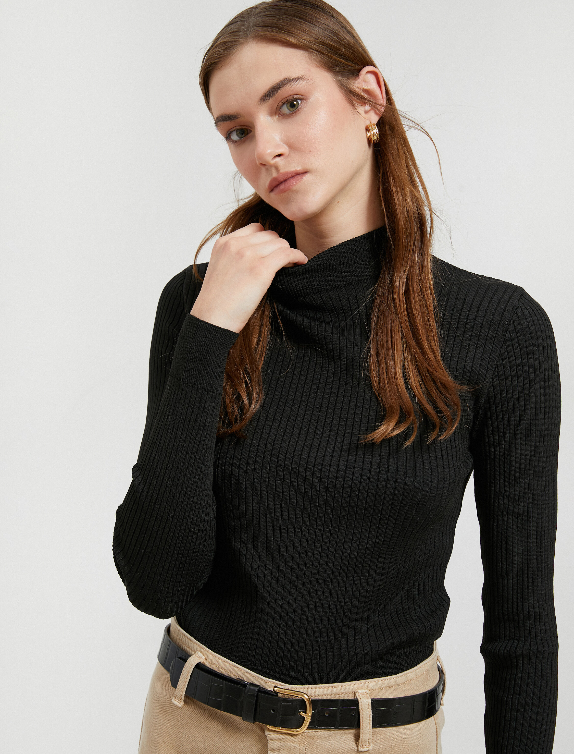   Yarım Balıkçı Yaka Kazak Triko Ribanalı