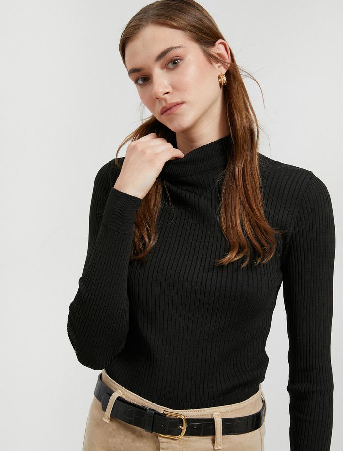  Yarım Balıkçı Yaka Kazak Triko Ribanalı