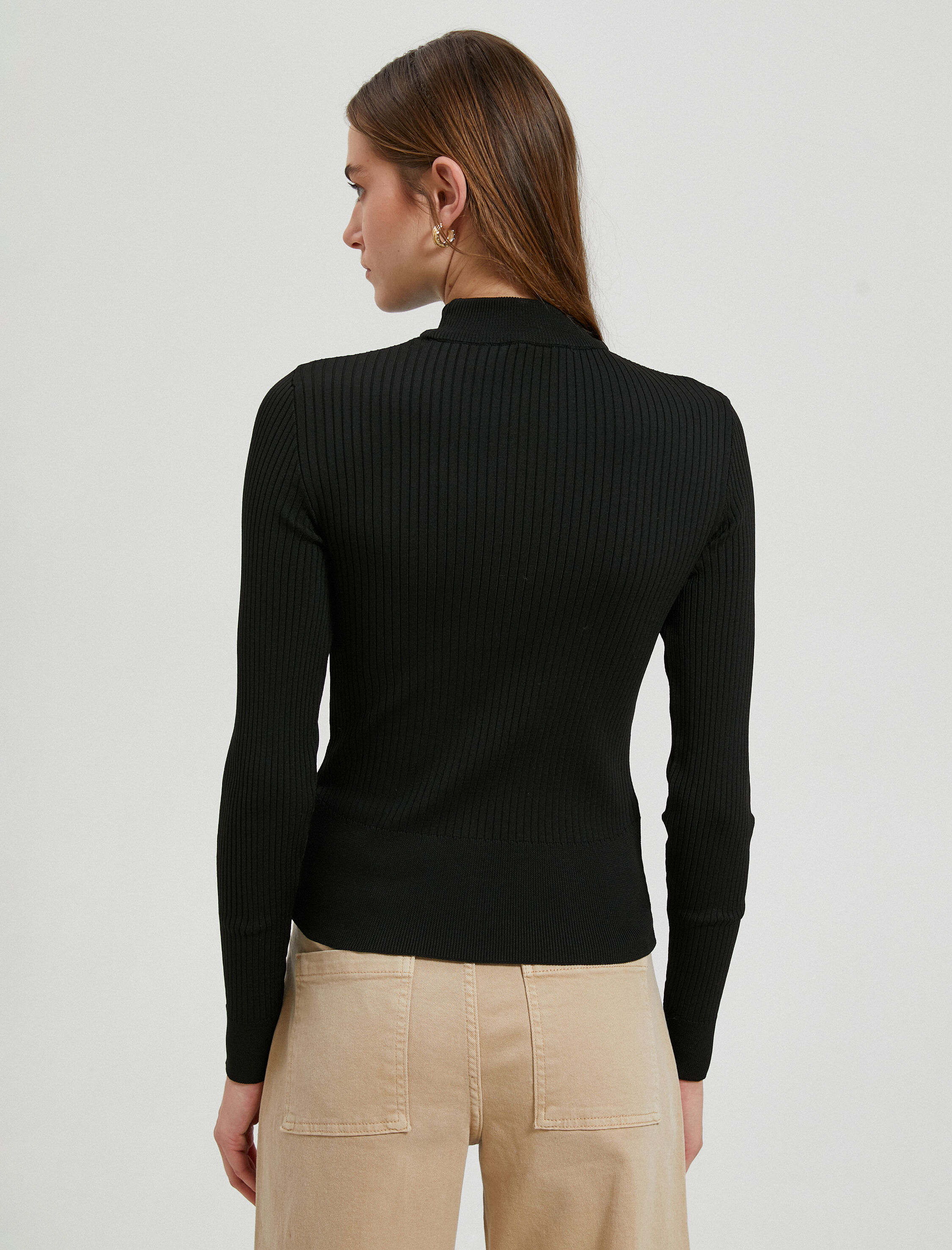   Yarım Balıkçı Yaka Kazak Triko Ribanalı