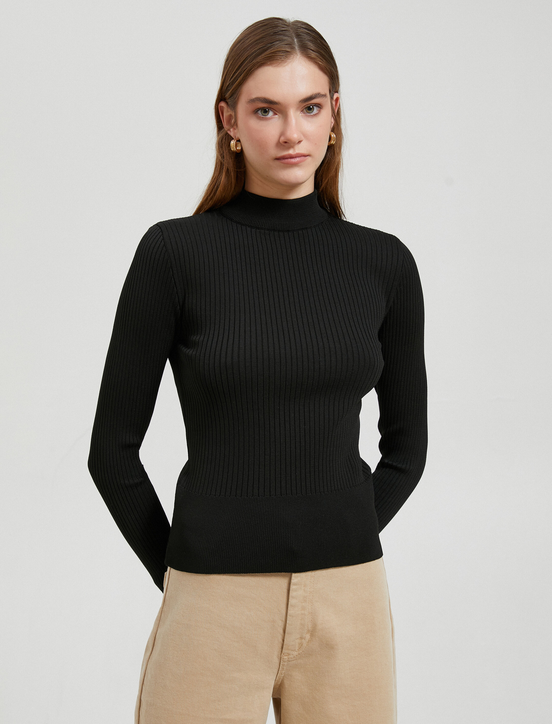   Yarım Balıkçı Yaka Kazak Triko Ribanalı