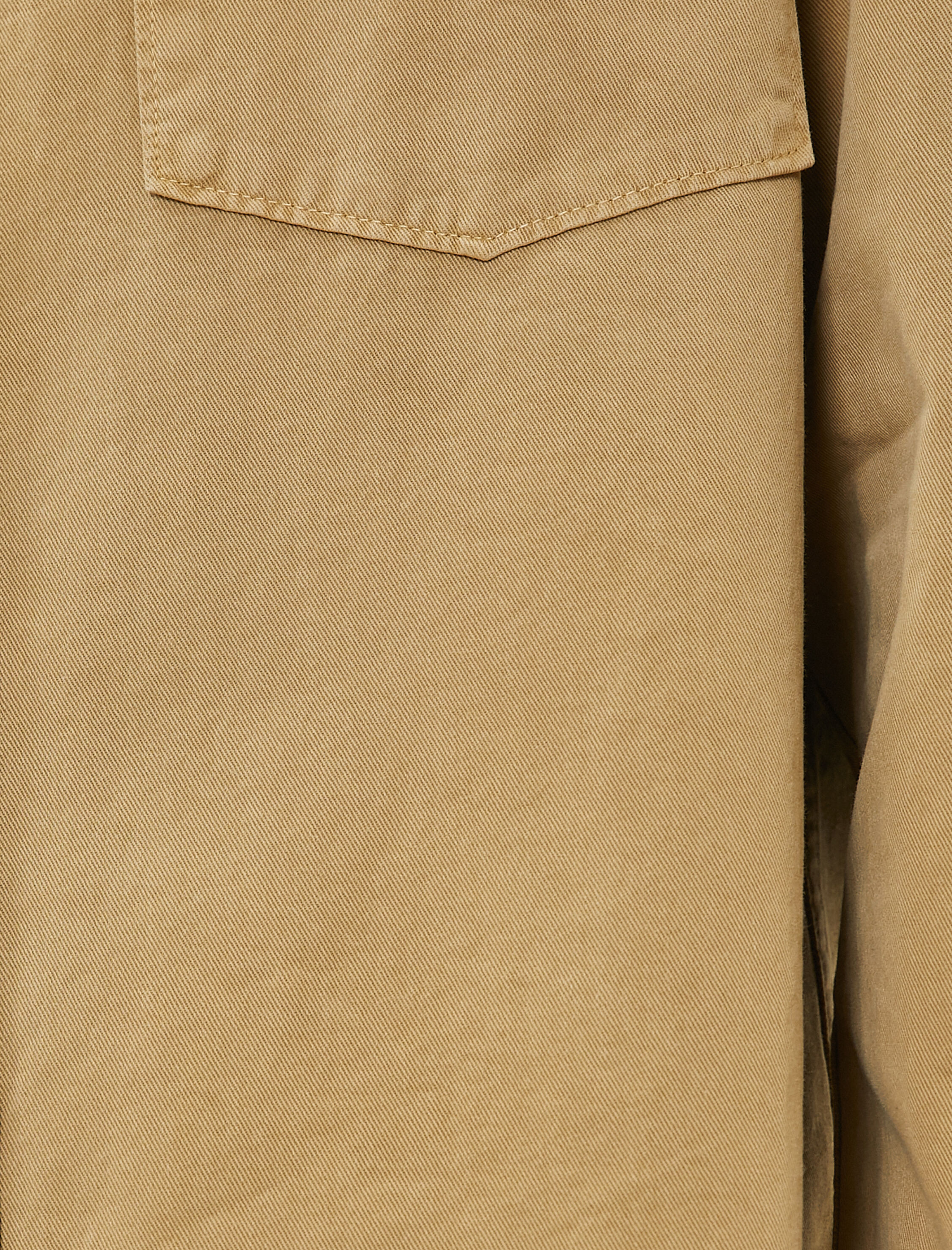 Kanvas Gömlek Klasik Yaka Cep Detaylı Düğmeli Etiket Baskılı Pamuklu