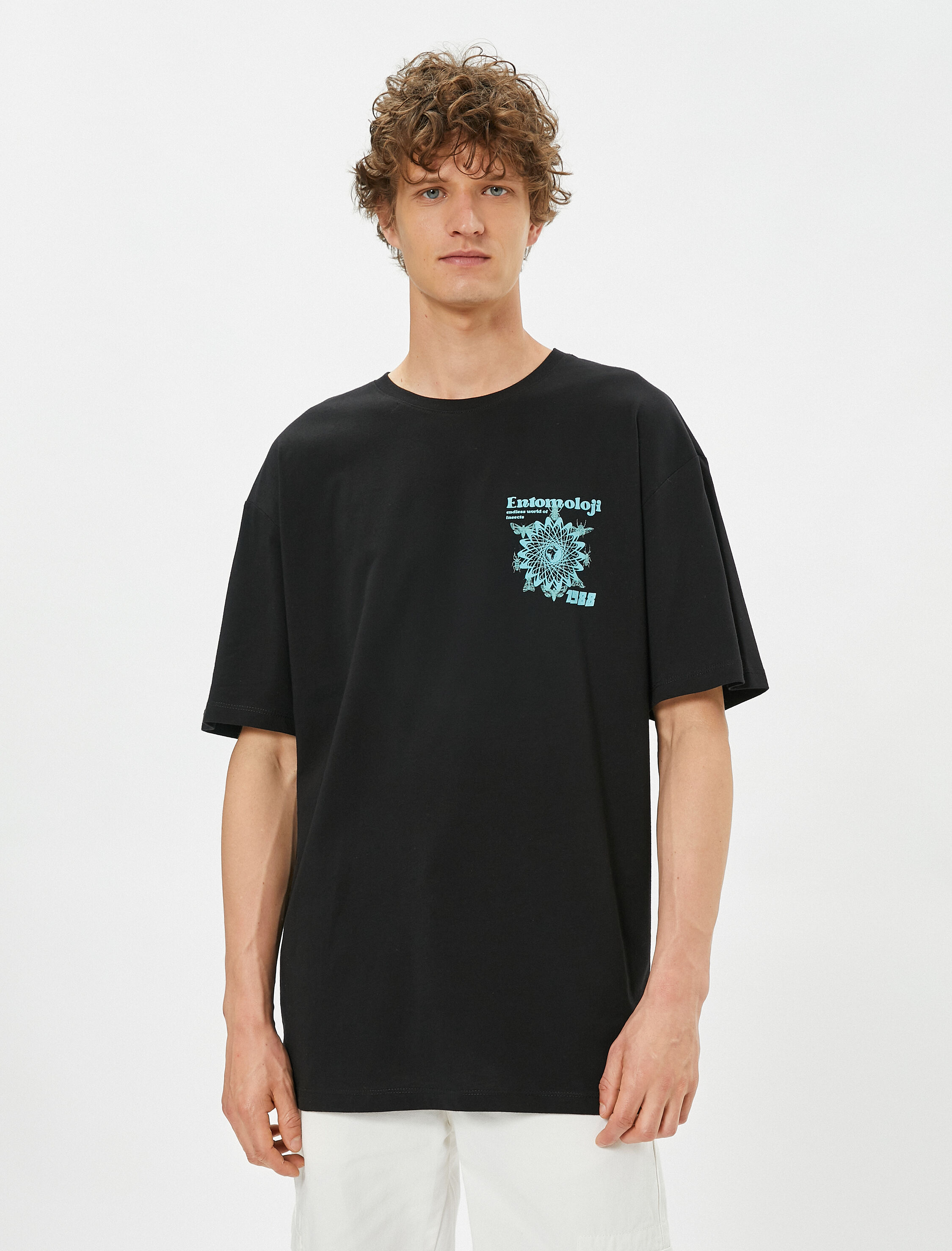   Oversize Tişört Arkası Baskılı Bisiklet Yaka Kısa Kollu Pamuklu