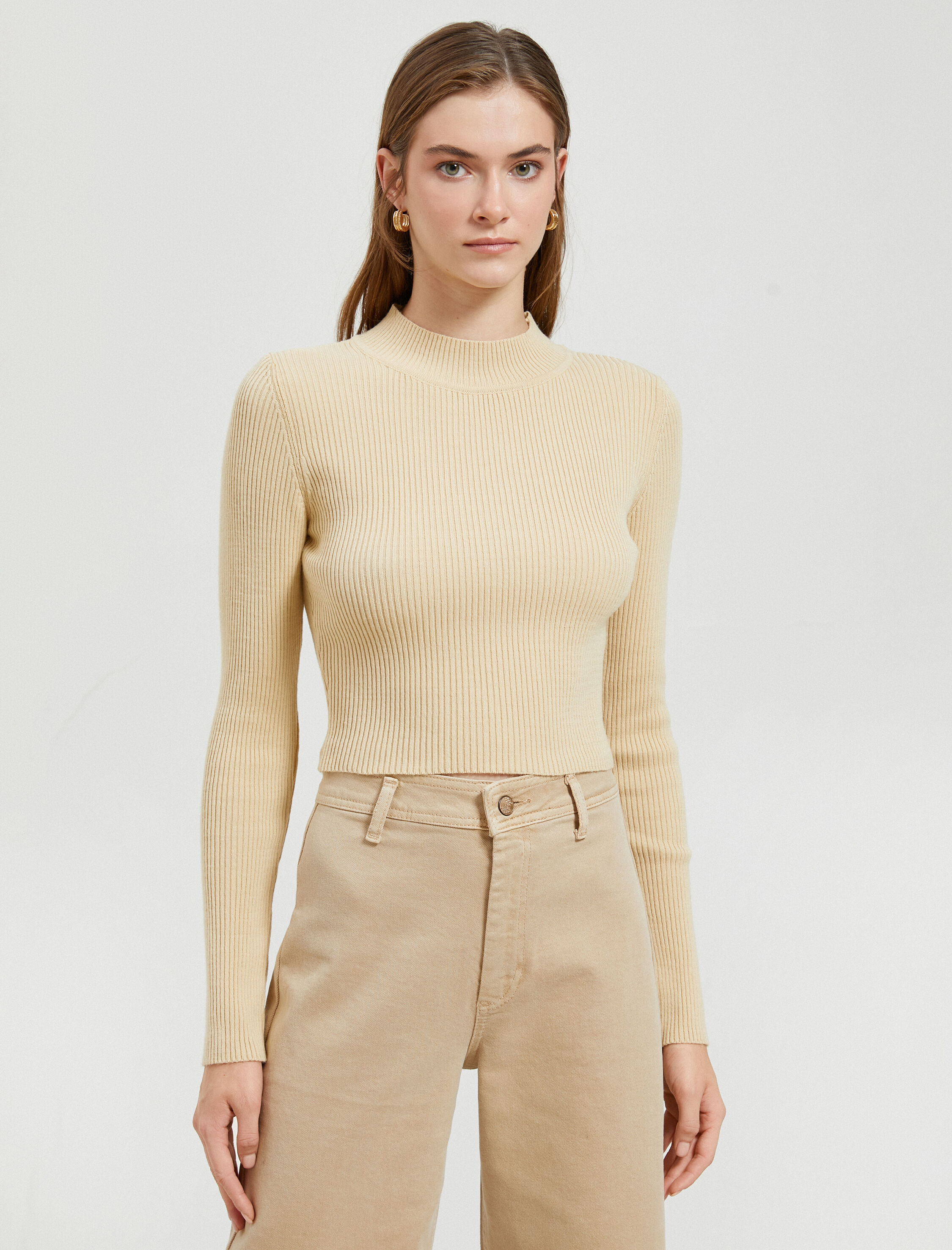   Crop Kazak Triko Yarım Balıkçı Yaka Ribanalı