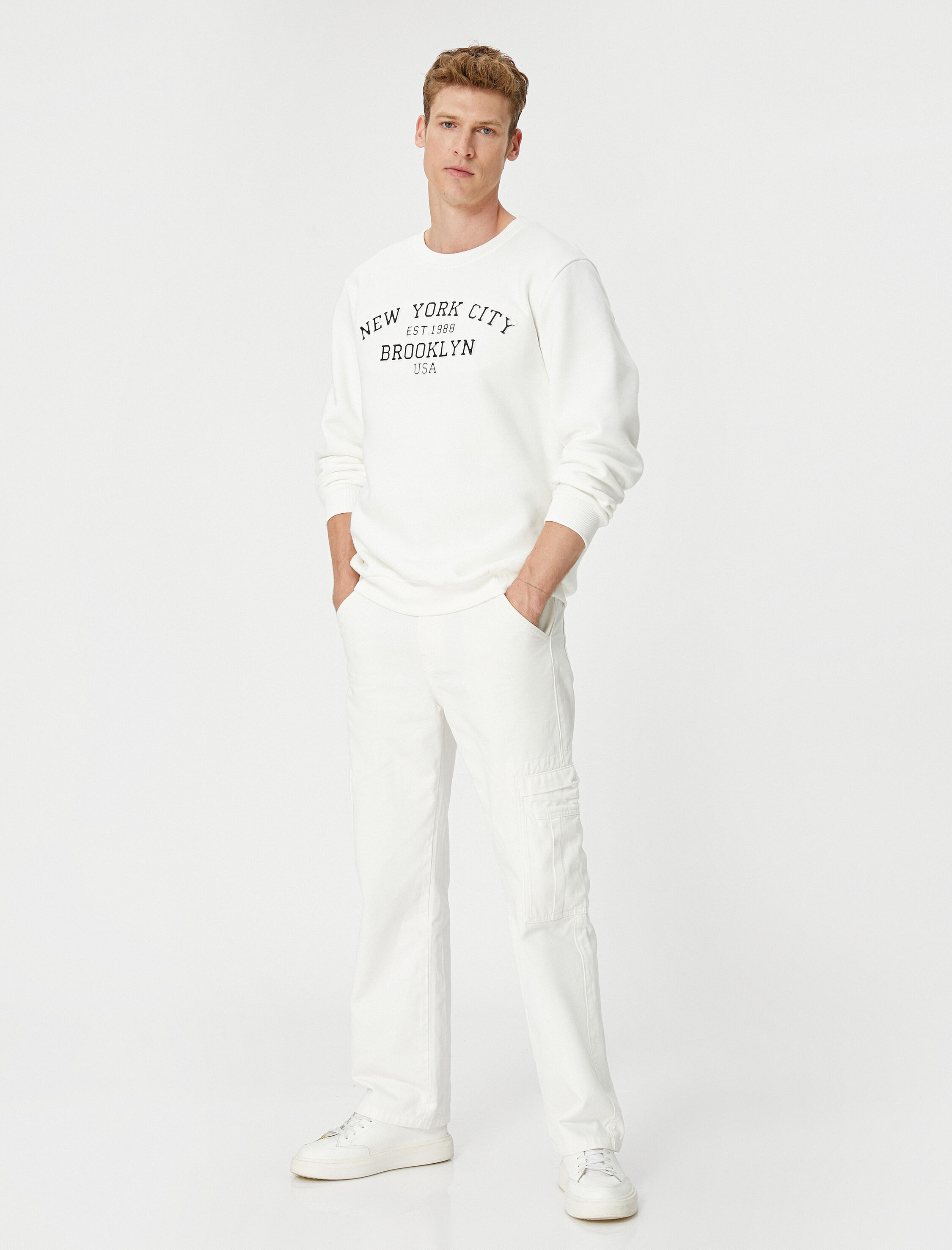   Kolej Baskılı Sweatshirt Bisiklet Yaka Uzun Kollu Şardonlu