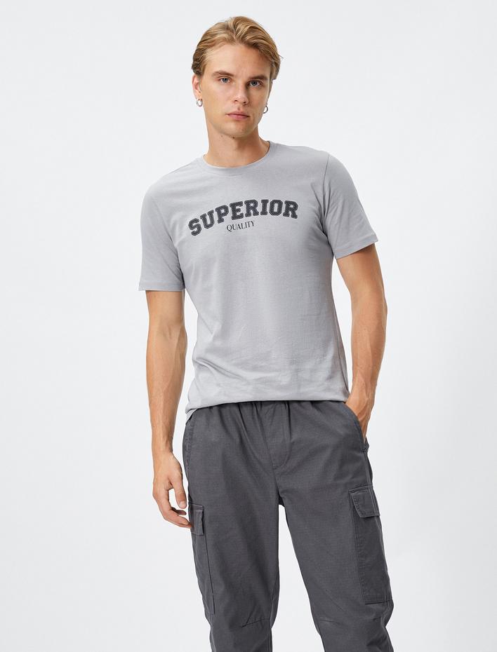  Slogan Baskılı Tişört Bisiklet Yaka Kısa Kollu Pamuklu