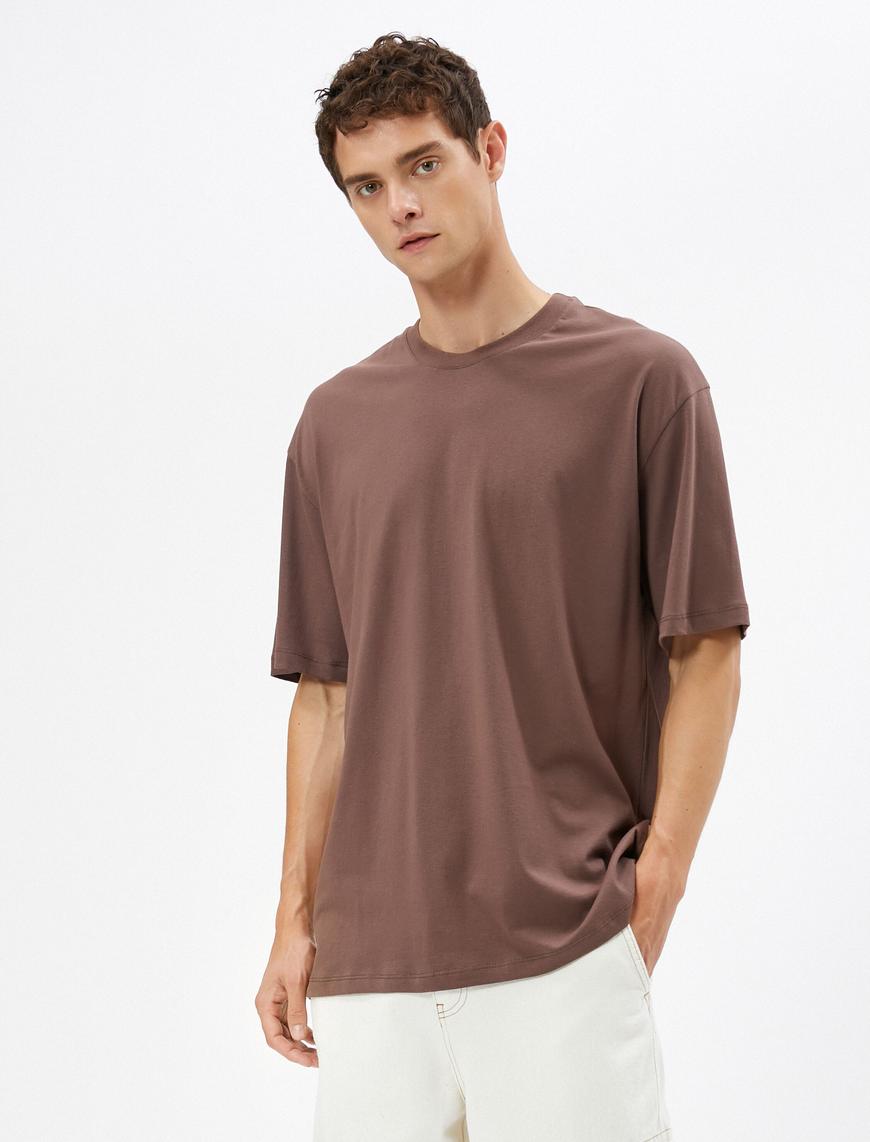   Basic Oversize Tişört Bisiklet Yaka Kısa Kollu Pamuklu