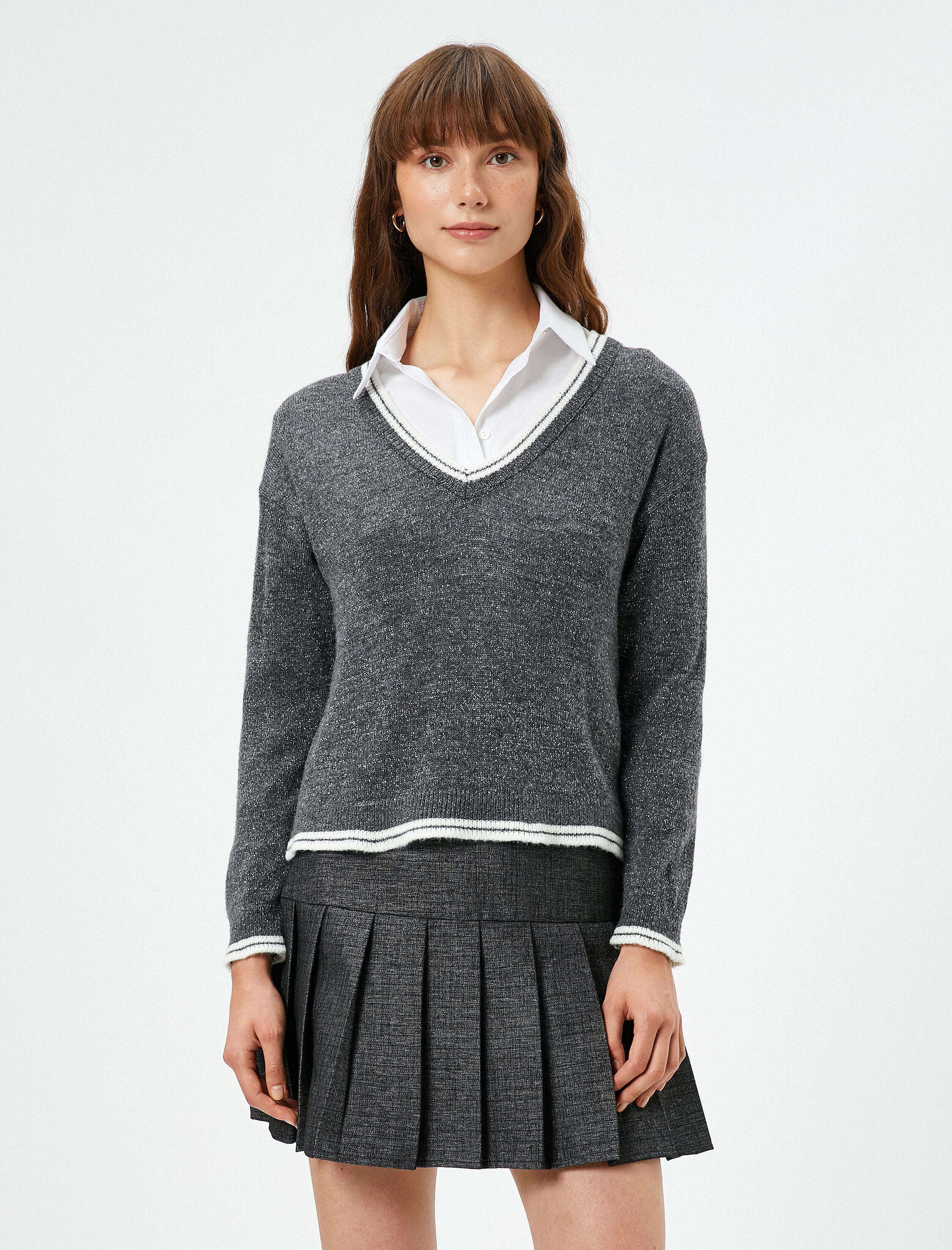   Çift Katlı Görünümlü Triko Kazak