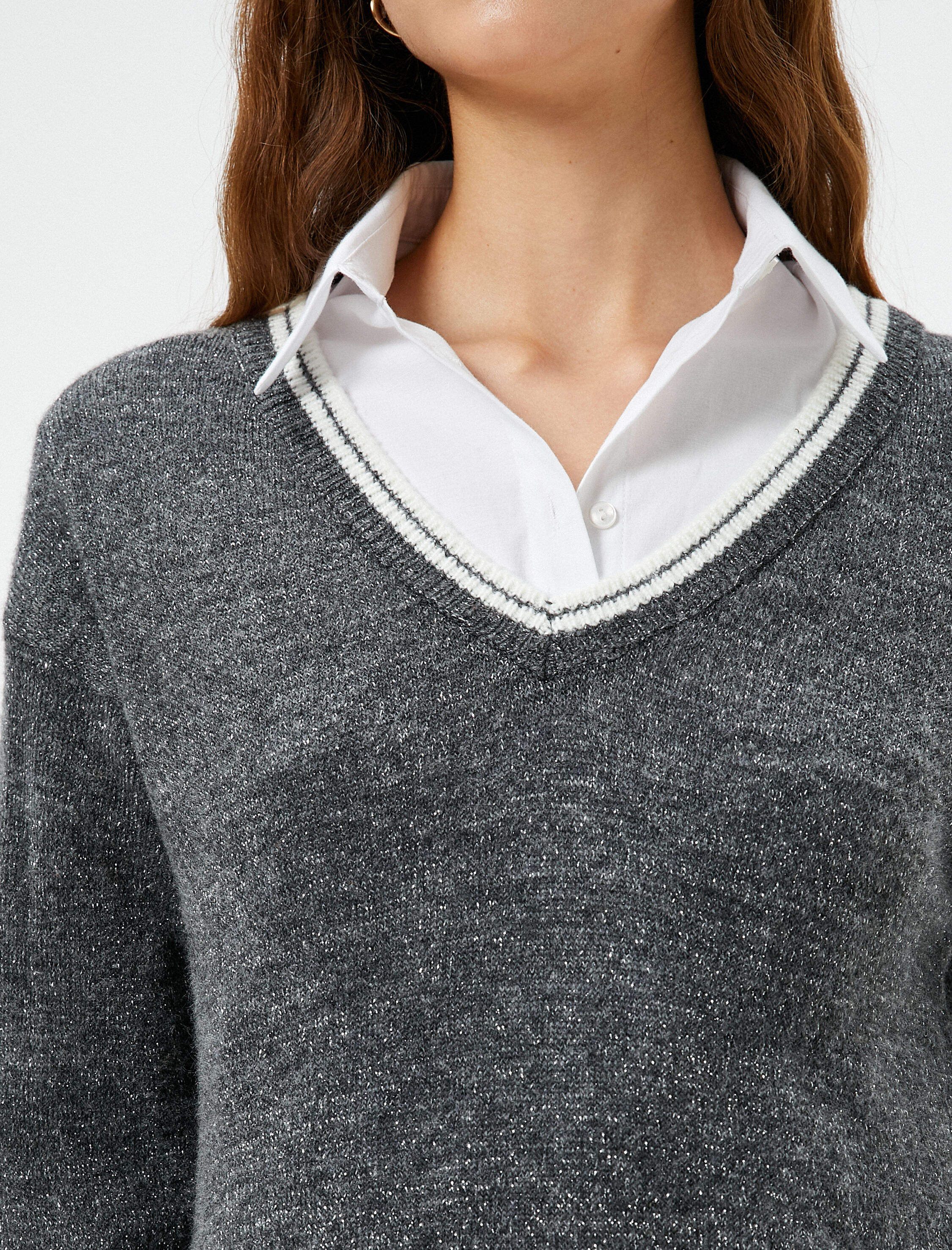   Çift Katlı Görünümlü Triko Kazak