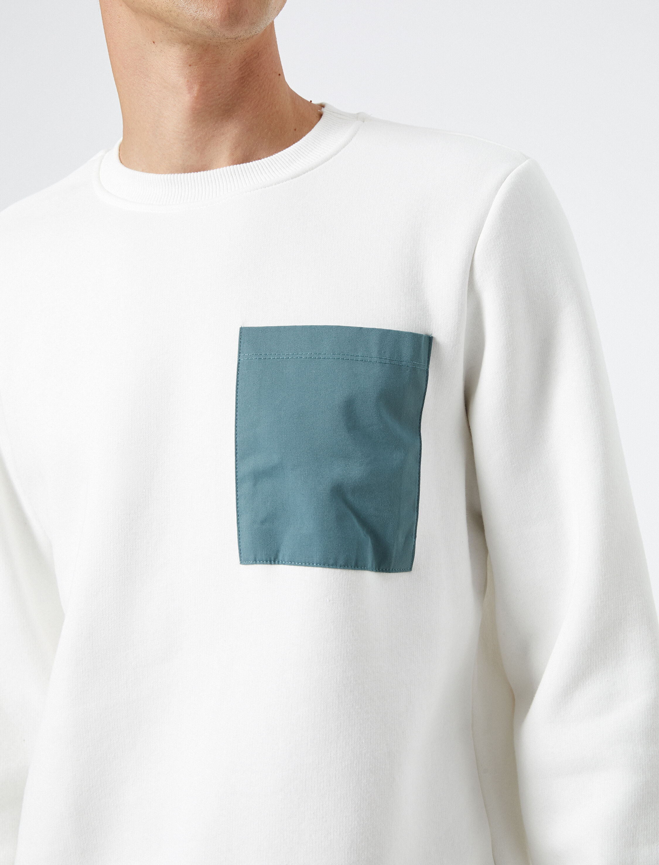   Bisiklet Yaka Sweatshirt Cep Detaylı Ribanalı Uzun Kollu Şardonlu