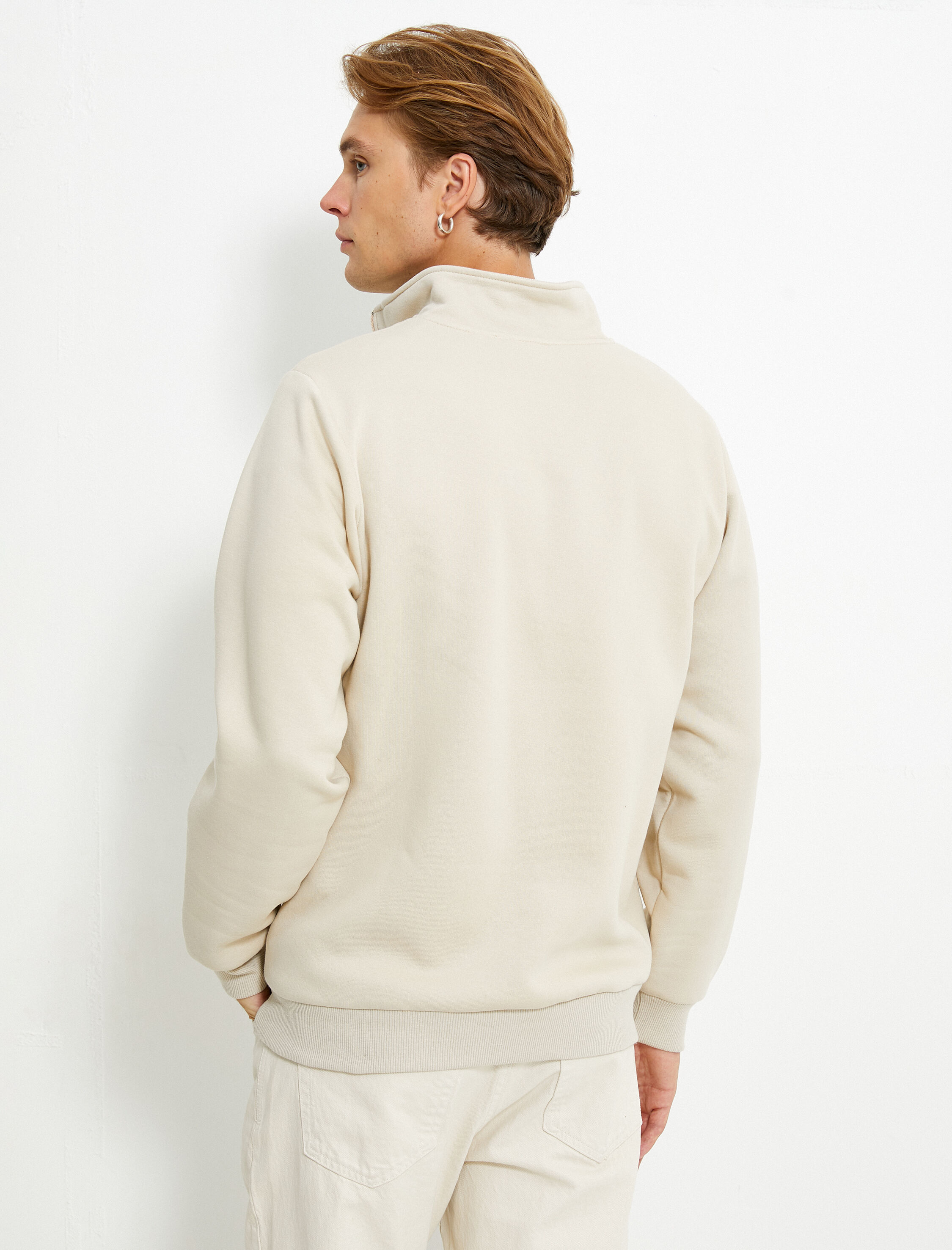   Yarım Fermuarlı Sweatshirt Dik Yaka Uzun Kollu Şardonlu