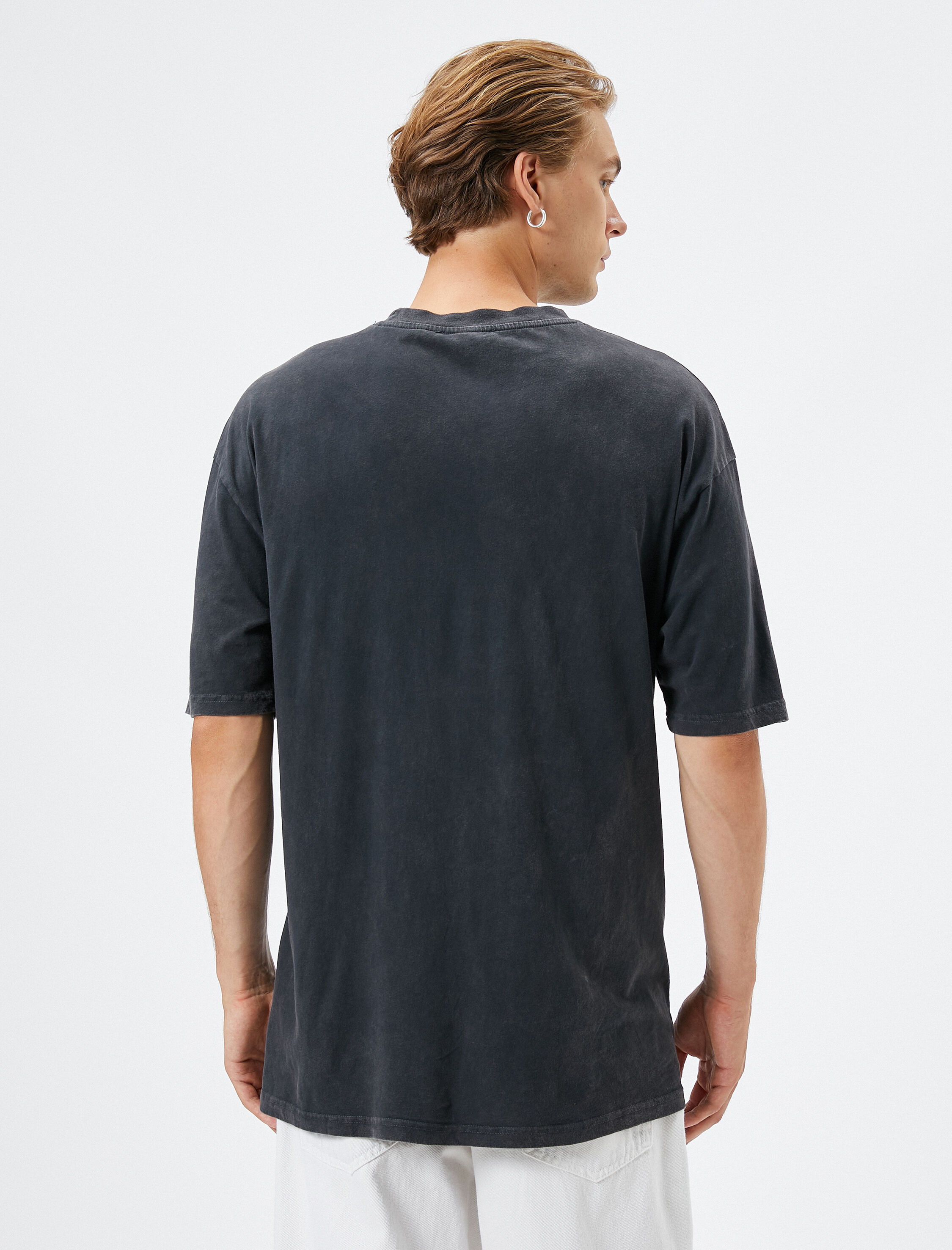   Basic Tişört Yıkamalı Bisiklet Yaka Kısa Kollu Pamuklu