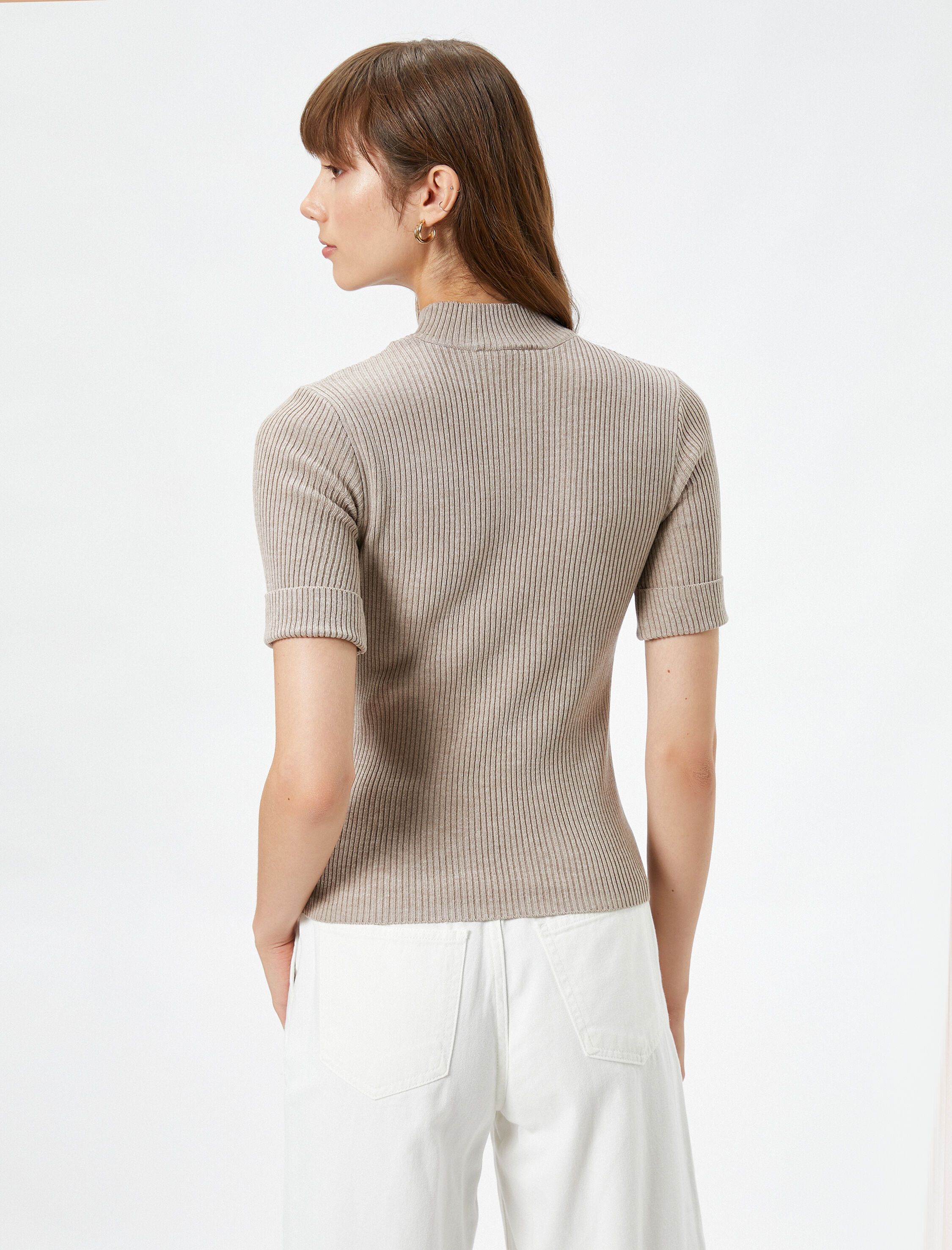   Triko Kazak Kısa Kollu Yarım Balıkçı Yaka Fitilli