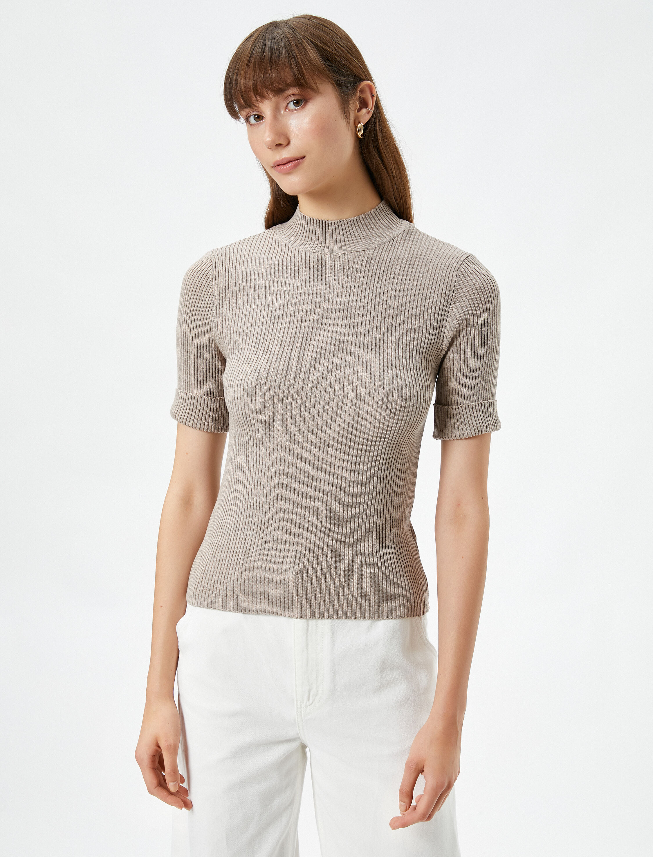   Triko Kazak Kısa Kollu Yarım Balıkçı Yaka Fitilli