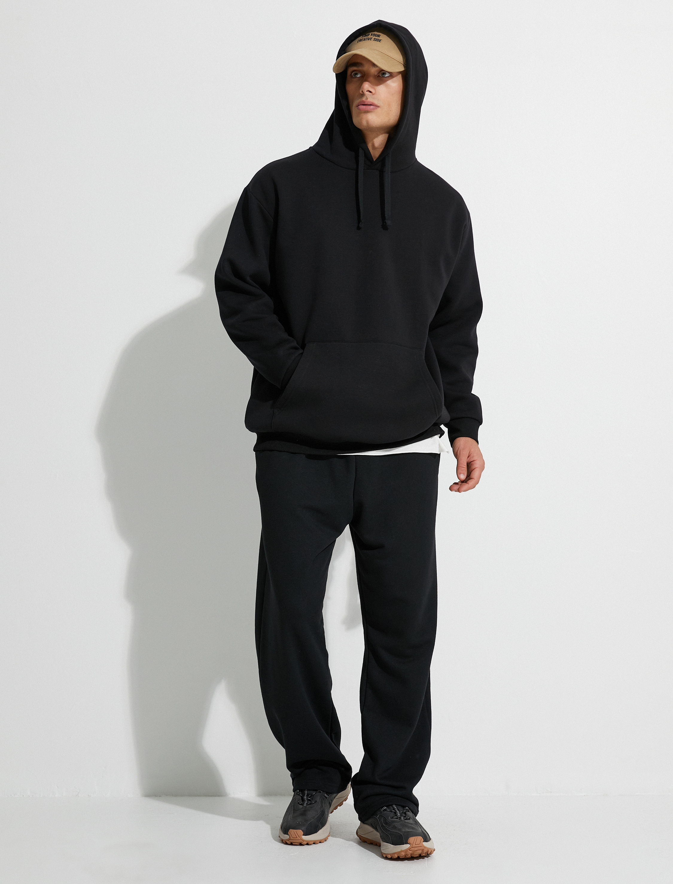   Kapşonlu Sweat Kanguru Cep Detaylı Uzun Kollu Şardonlu