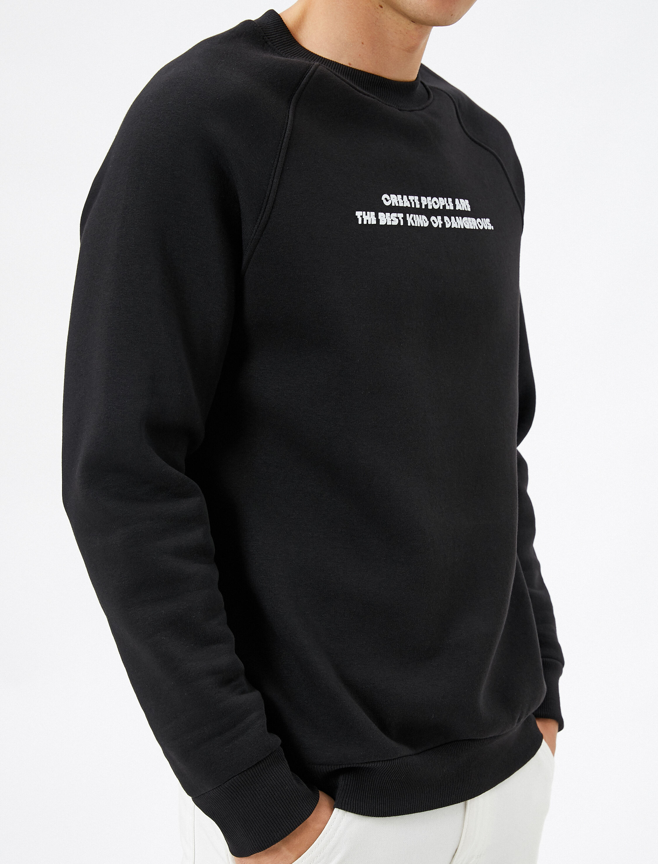   Slogan Baskılı Sweatshirt Reglan Kol Bisiklet Yaka Ribanalı Şardonlu