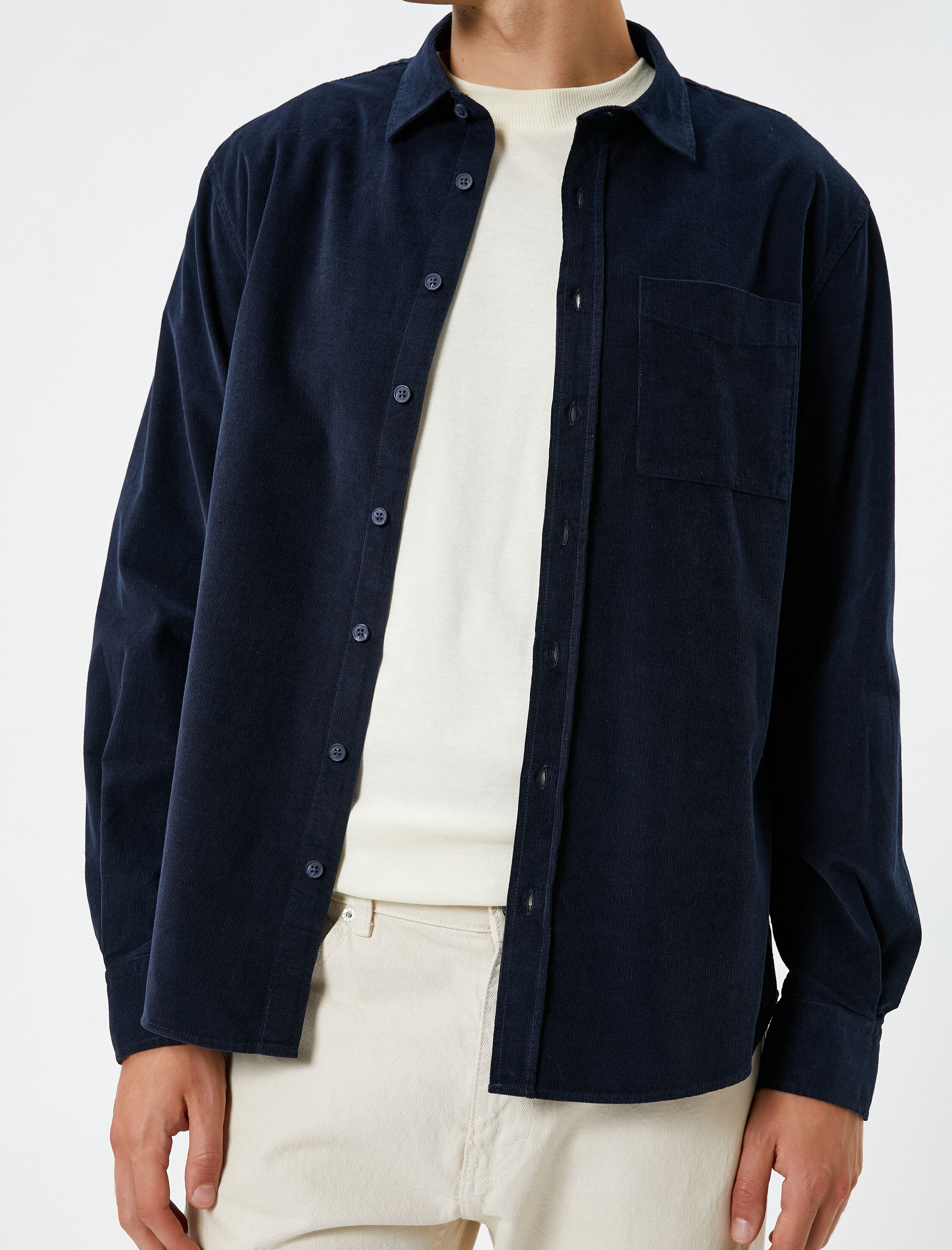   Fitilli Gömlek Düğmeli Klasik Yaka Cep Detaylı