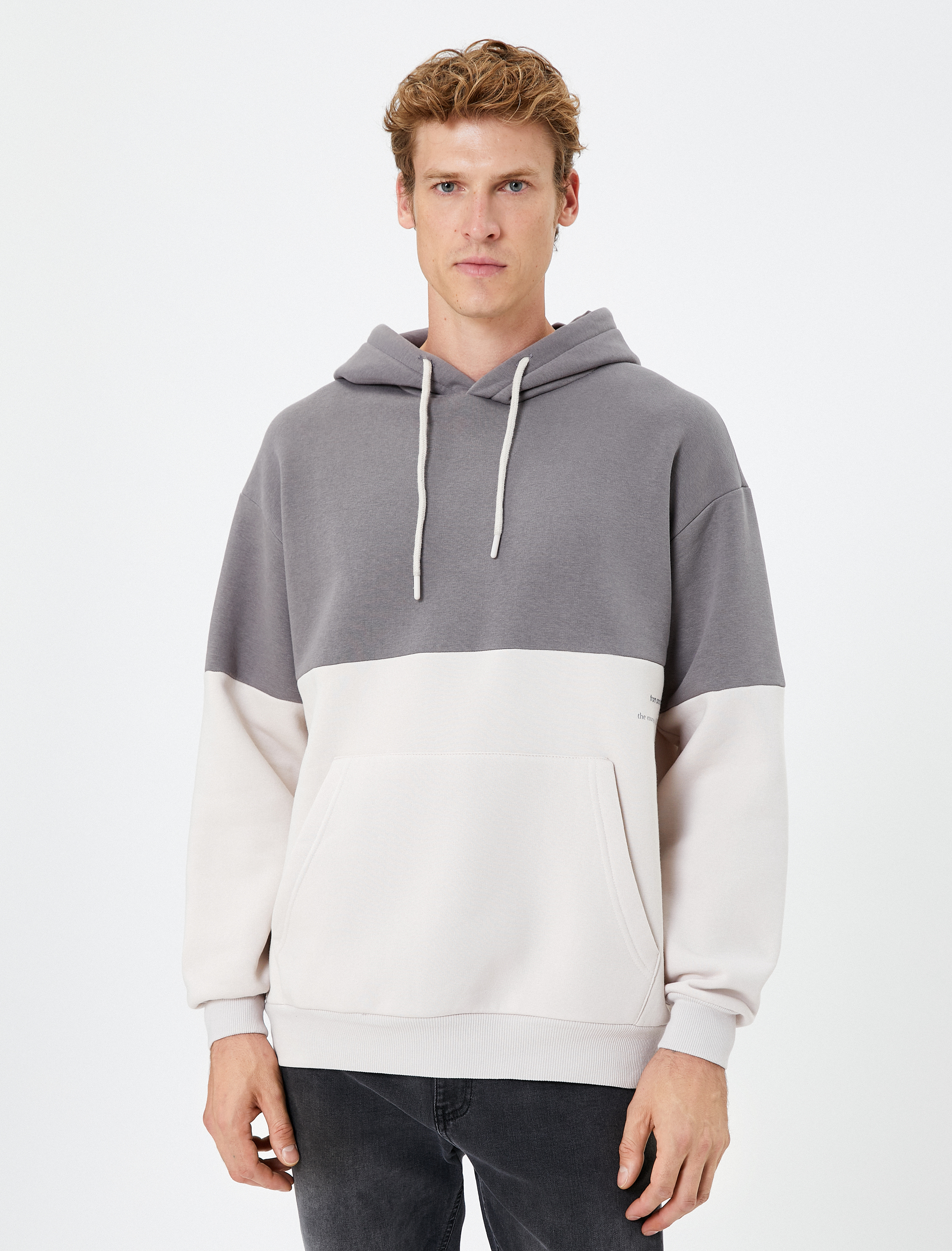   Kapşonlu Sweat Kanguru Cepli Renk Bloklu Şardonlu