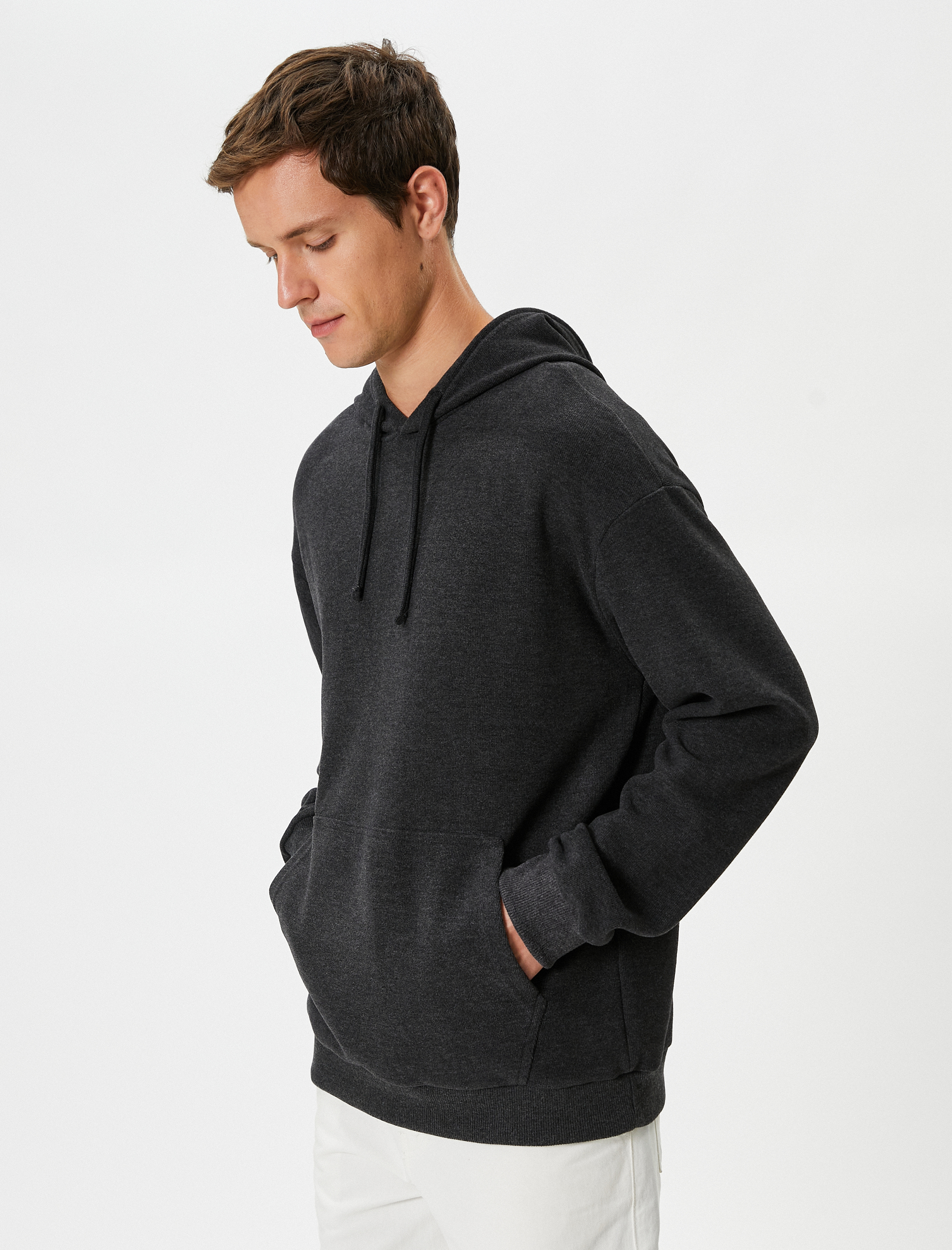   Basic Hoodie Kanguru Cepli Rahat Kesim Uzun Kollu