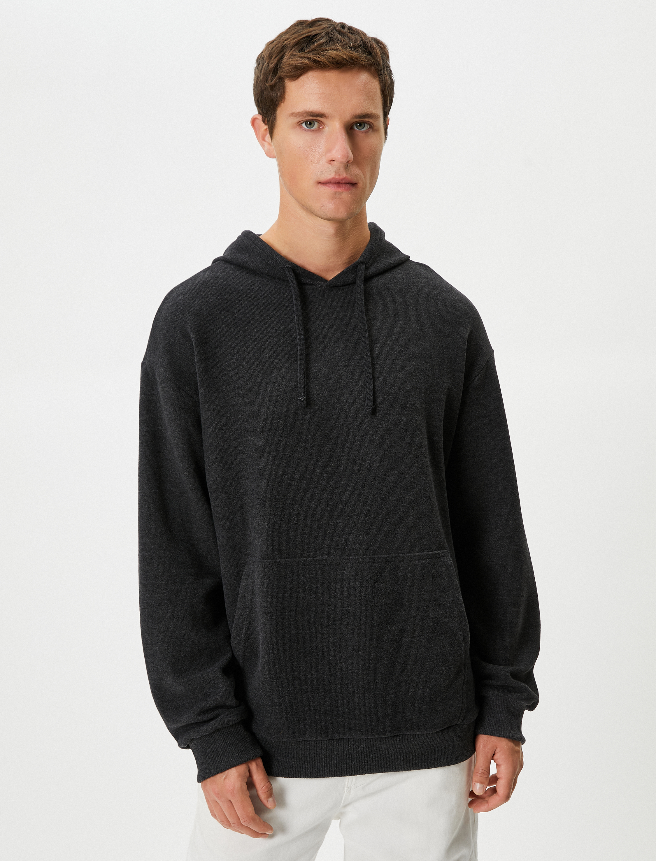   Basic Hoodie Kanguru Cepli Rahat Kesim Uzun Kollu