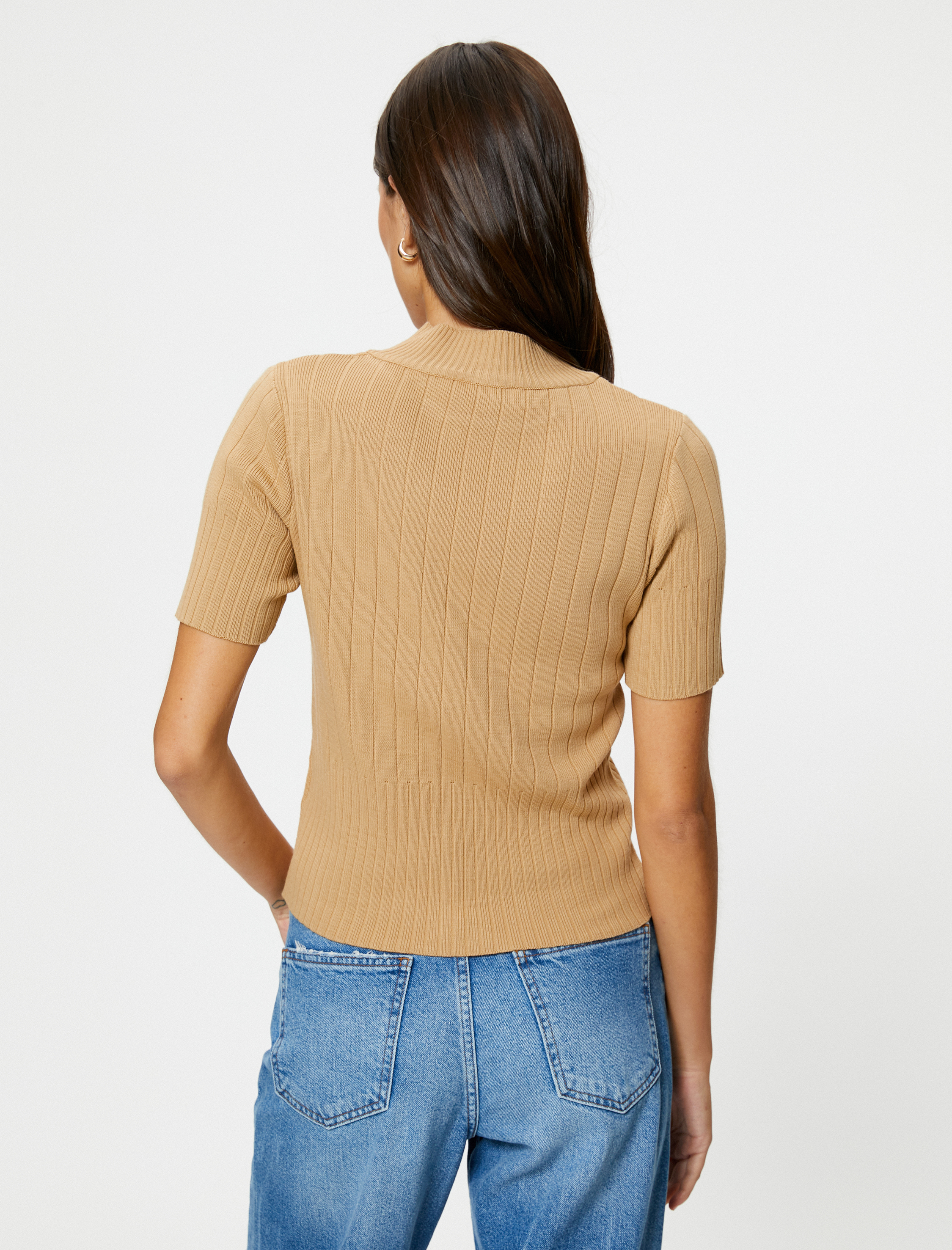   Kısa Kollu Kazak Dik Yaka Fitilli