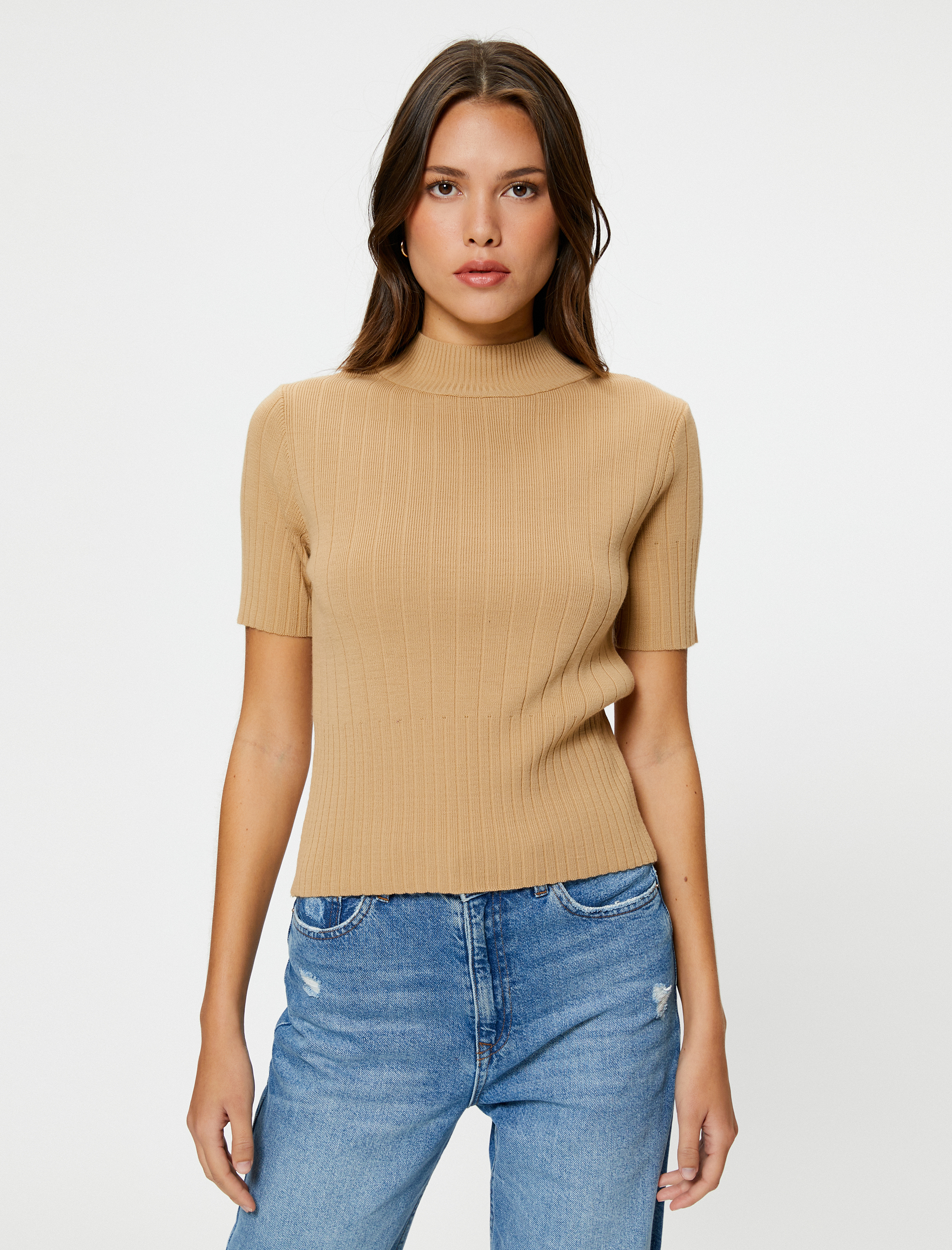   Kısa Kollu Kazak Dik Yaka Fitilli