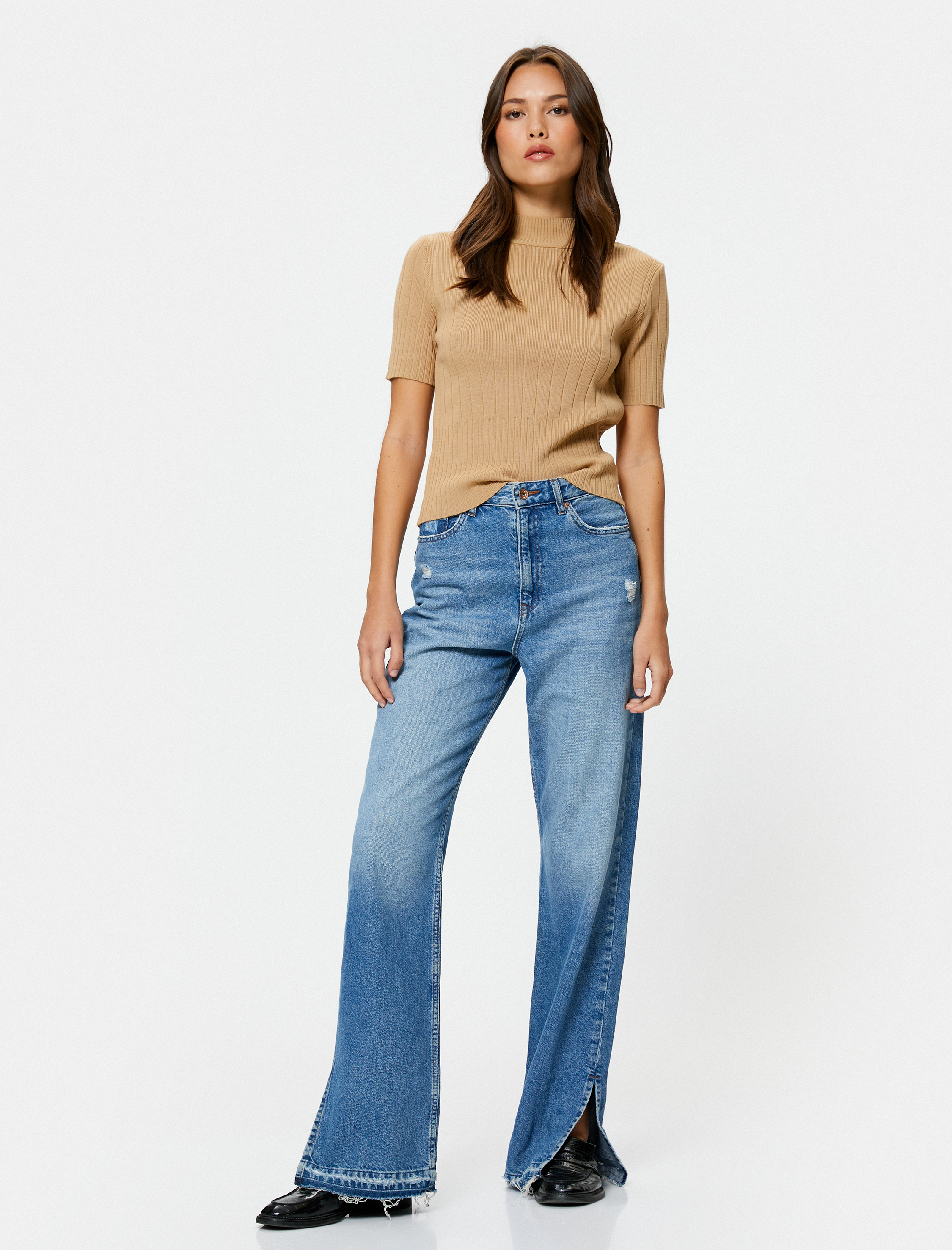   Kısa Kollu Kazak Dik Yaka Fitilli