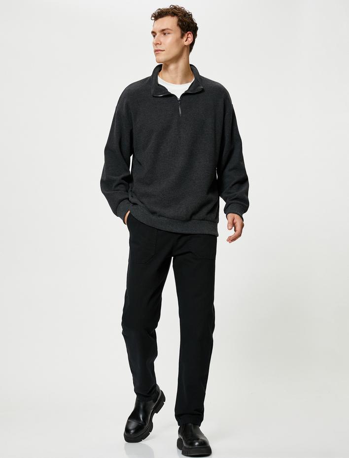  Yarım Fermuarlı Sweatshirt Dik Yaka Uzun Kollu