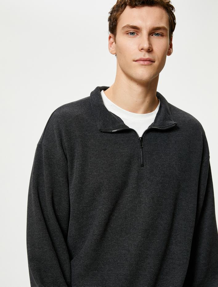 Yarım Fermuarlı Sweatshirt Dik Yaka Uzun Kollu