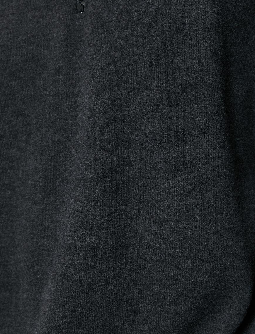   Yarım Fermuarlı Sweatshirt Dik Yaka Uzun Kollu