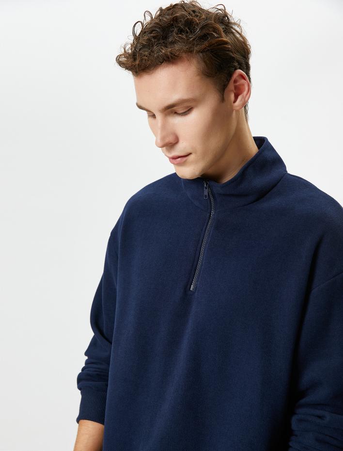  Yarım Fermuarlı Sweatshirt Dik Yaka Uzun Kollu