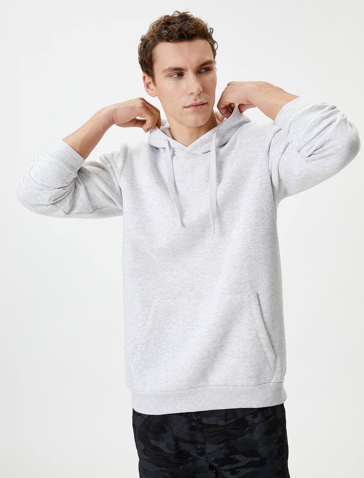  Kapşonlu Sweatshirt Kanguru Cep Detaylı Uzun Kollu Şardonlu