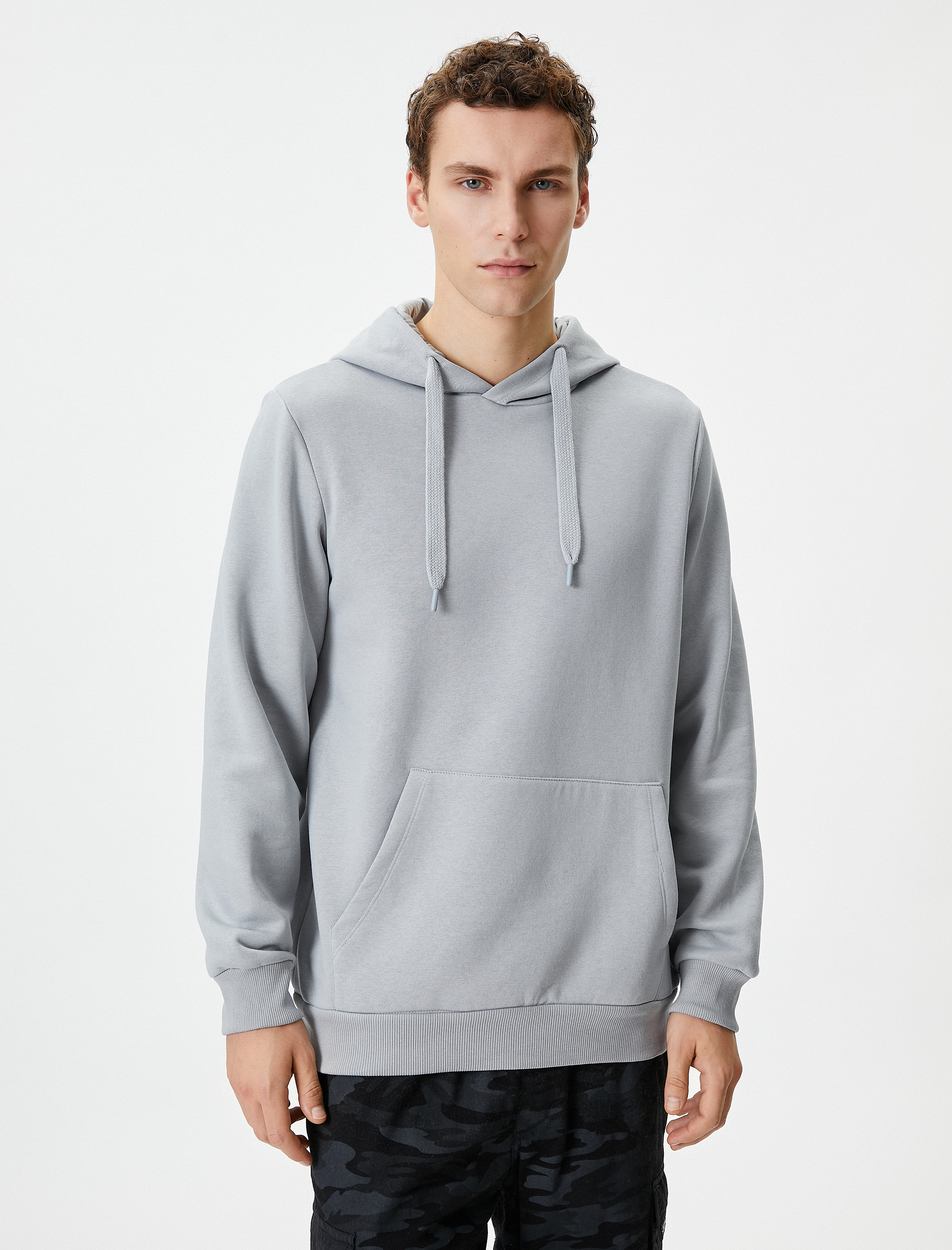   Kapşonlu Sweatshirt Kanguru Cep Detaylı Uzun Kollu Şardonlu