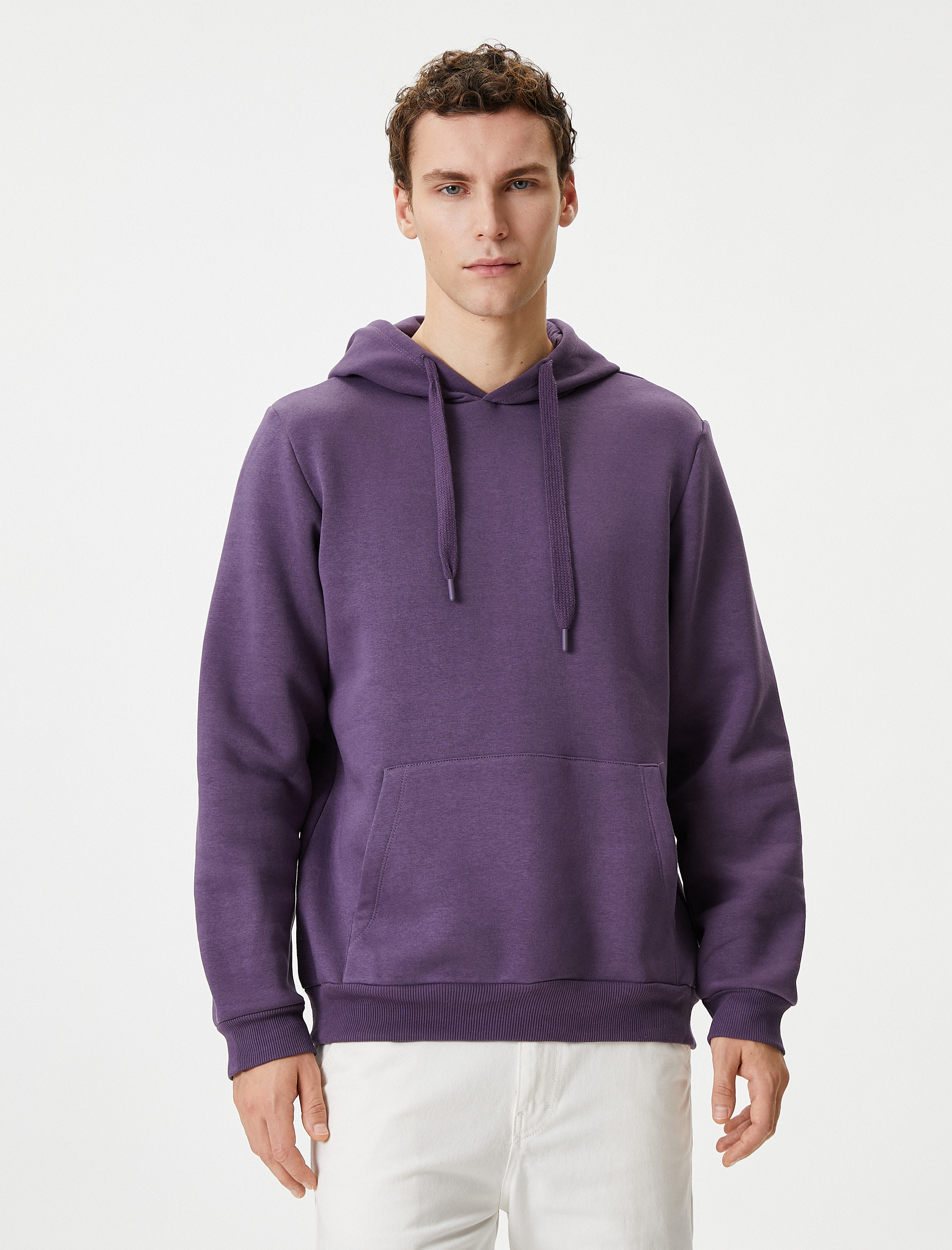   Kapşonlu Sweatshirt Kanguru Cep Detaylı Uzun Kollu Şardonlu