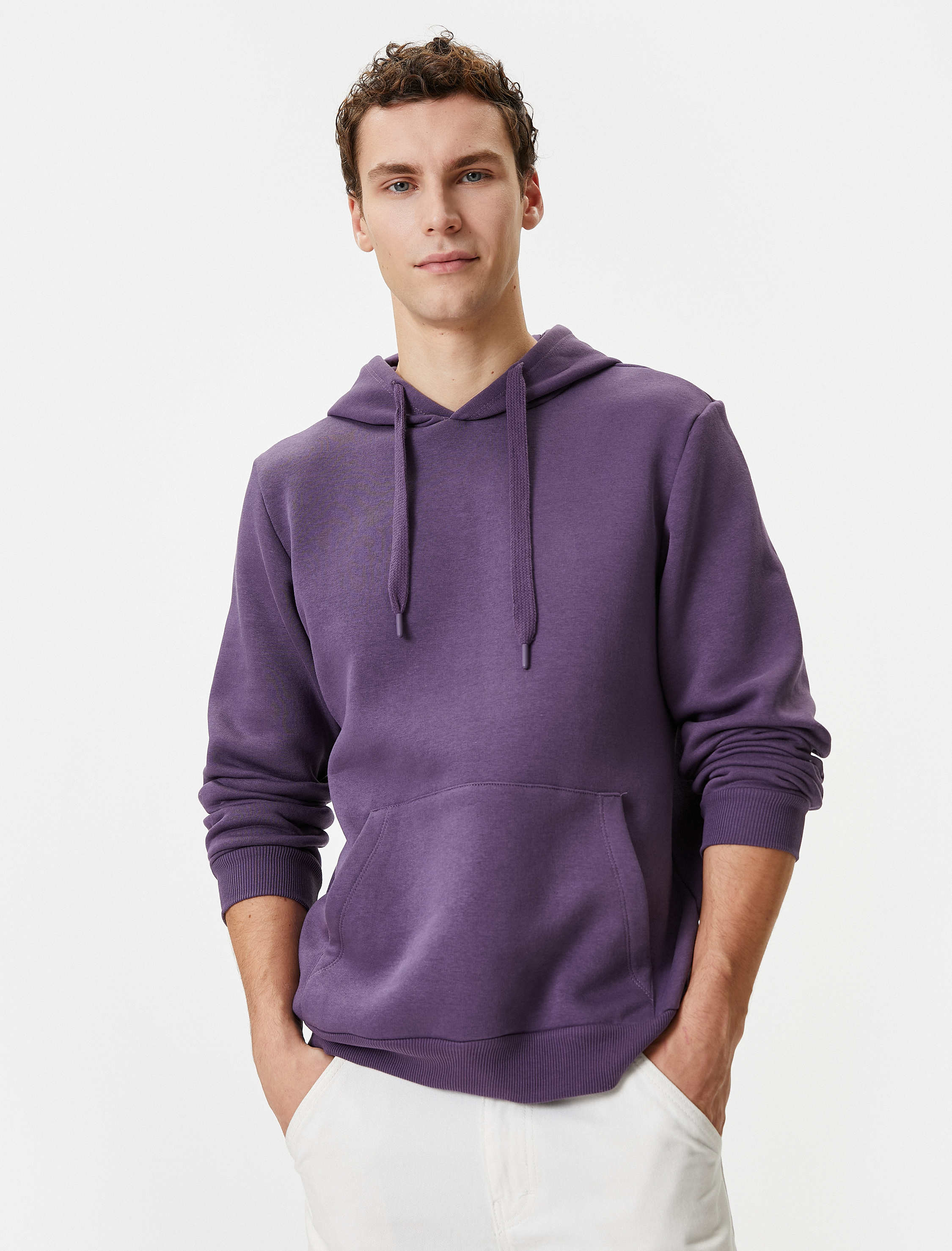   Kapşonlu Sweatshirt Kanguru Cep Detaylı Uzun Kollu Şardonlu