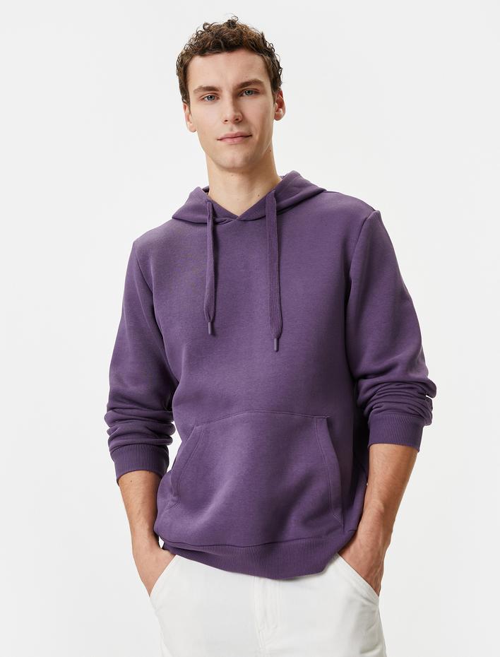  Kapşonlu Sweatshirt Kanguru Cep Detaylı Uzun Kollu Şardonlu