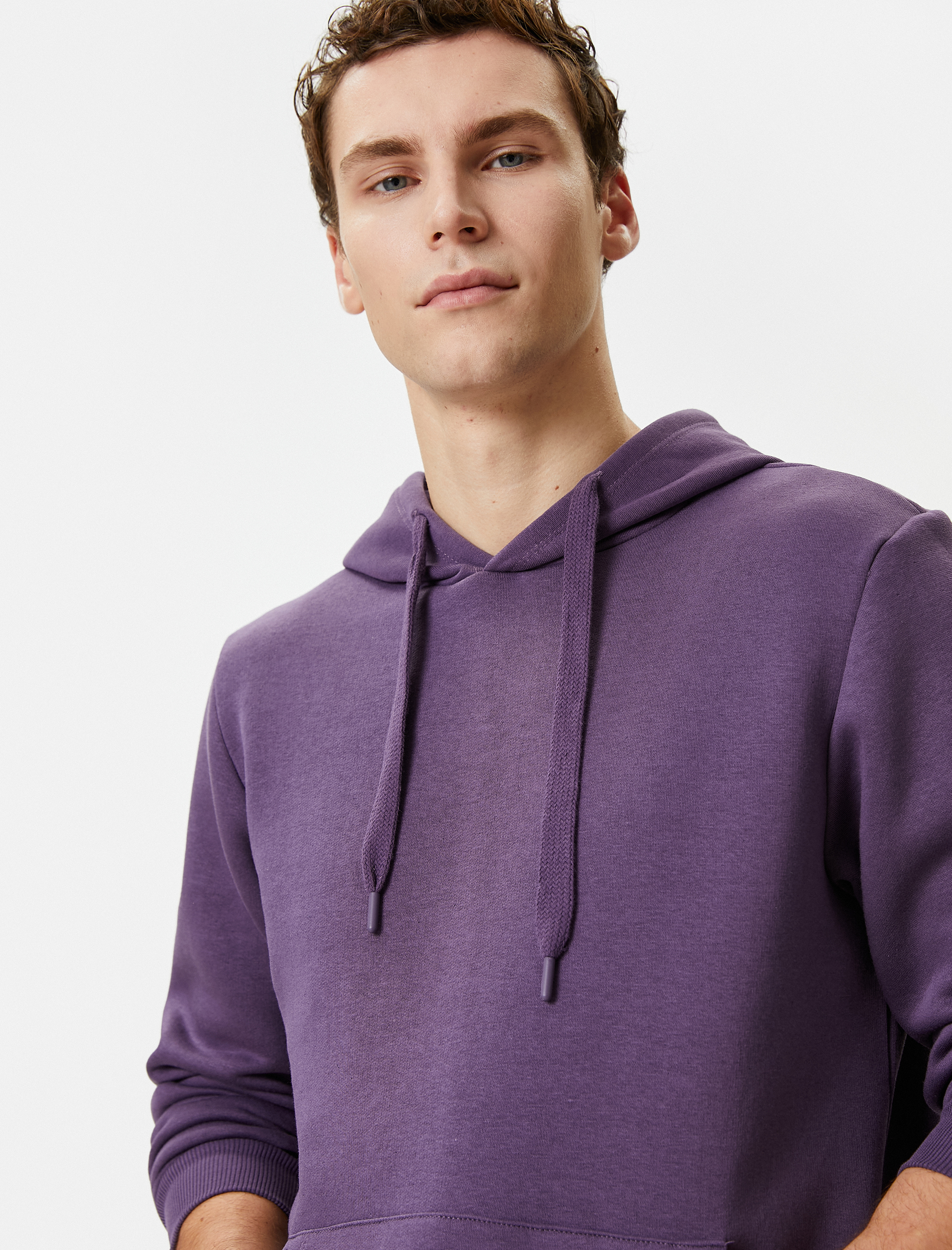   Kapşonlu Sweatshirt Kanguru Cep Detaylı Uzun Kollu Şardonlu