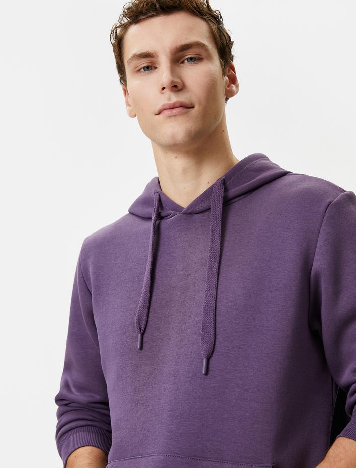  Kapşonlu Sweatshirt Kanguru Cep Detaylı Uzun Kollu Şardonlu