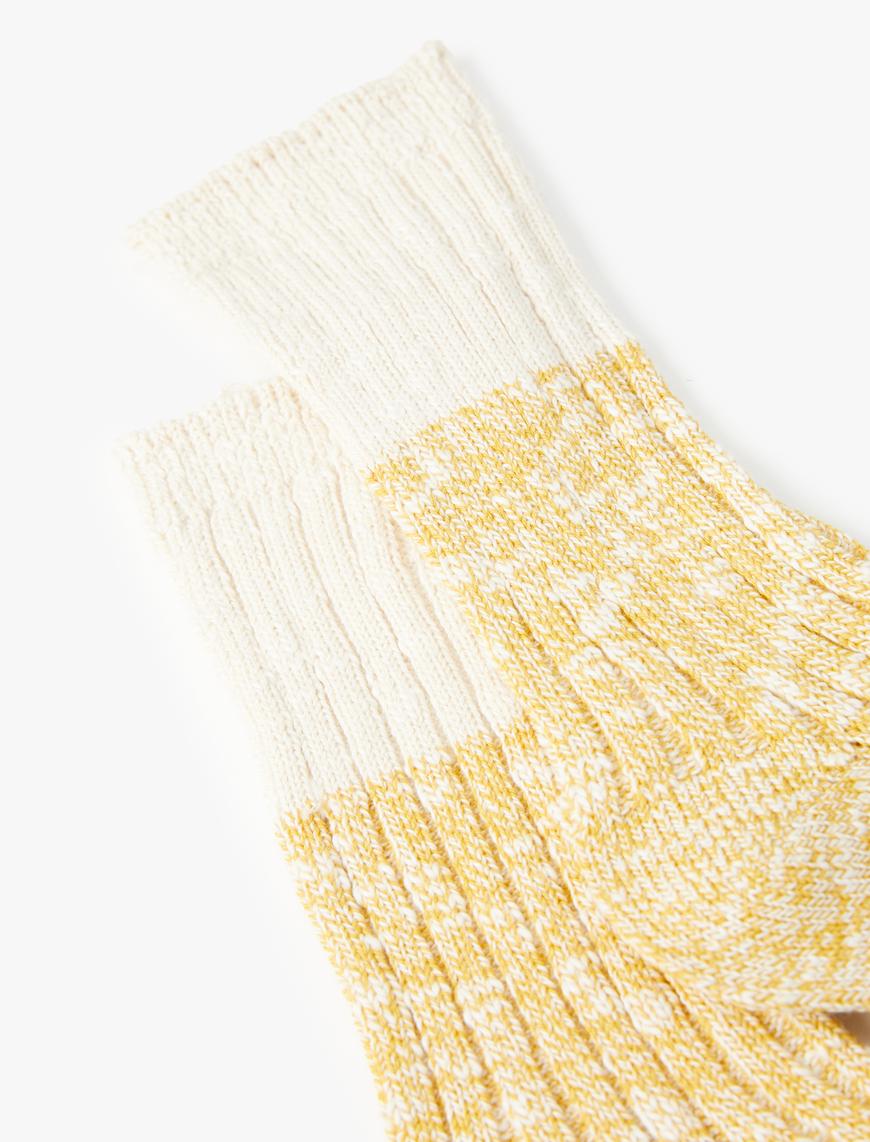 Kadın Soket Çorap Kalın Dokulu Kırçıllı Renk Bloklu