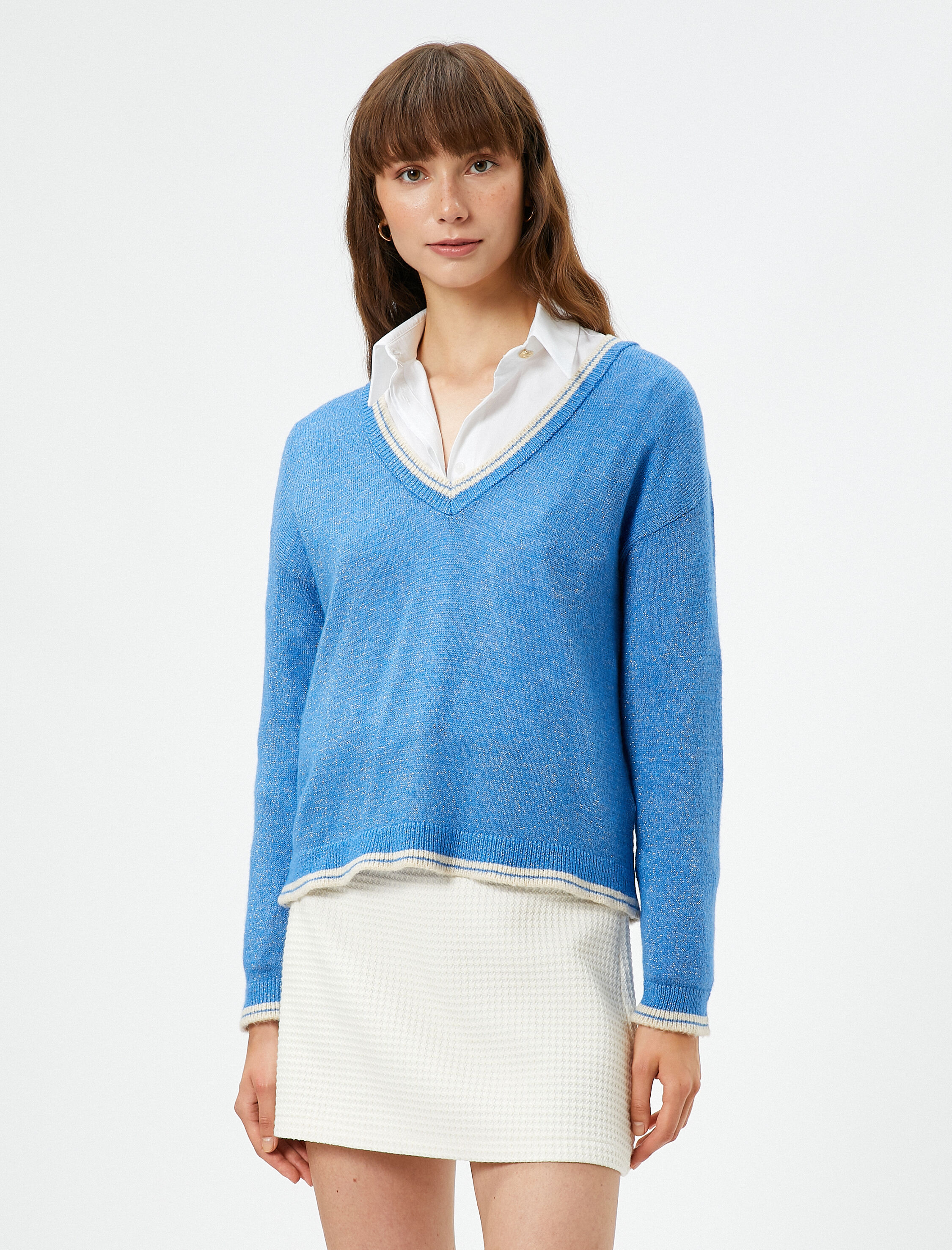   Çift Katlı Görünümlü Triko Kazak