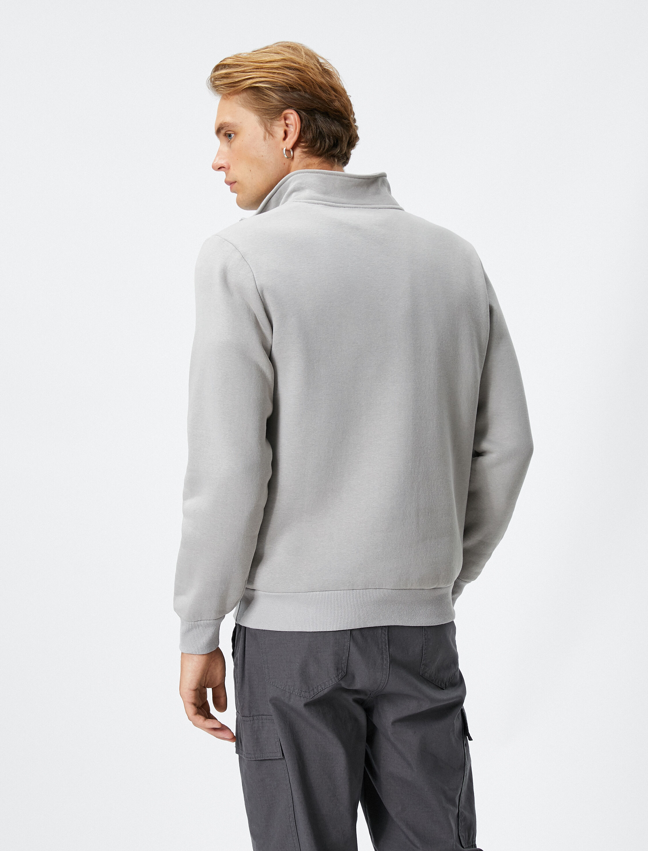   Yarım Fermuarlı Sweatshirt Dik Yaka Uzun Kollu Şardonlu