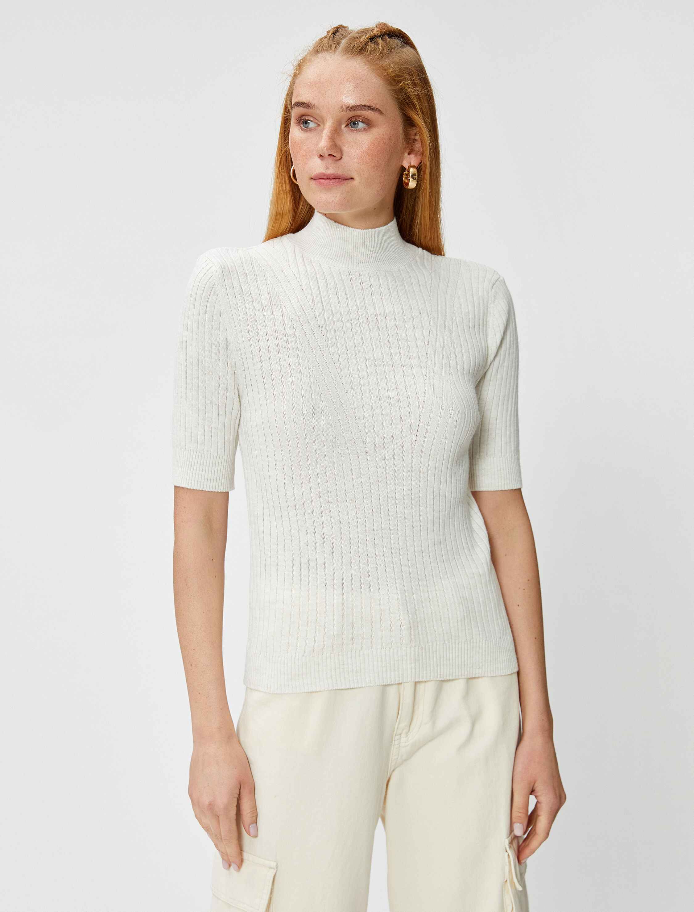   Yarım Balıkçı Yaka Kazak Kısa Kollu Triko