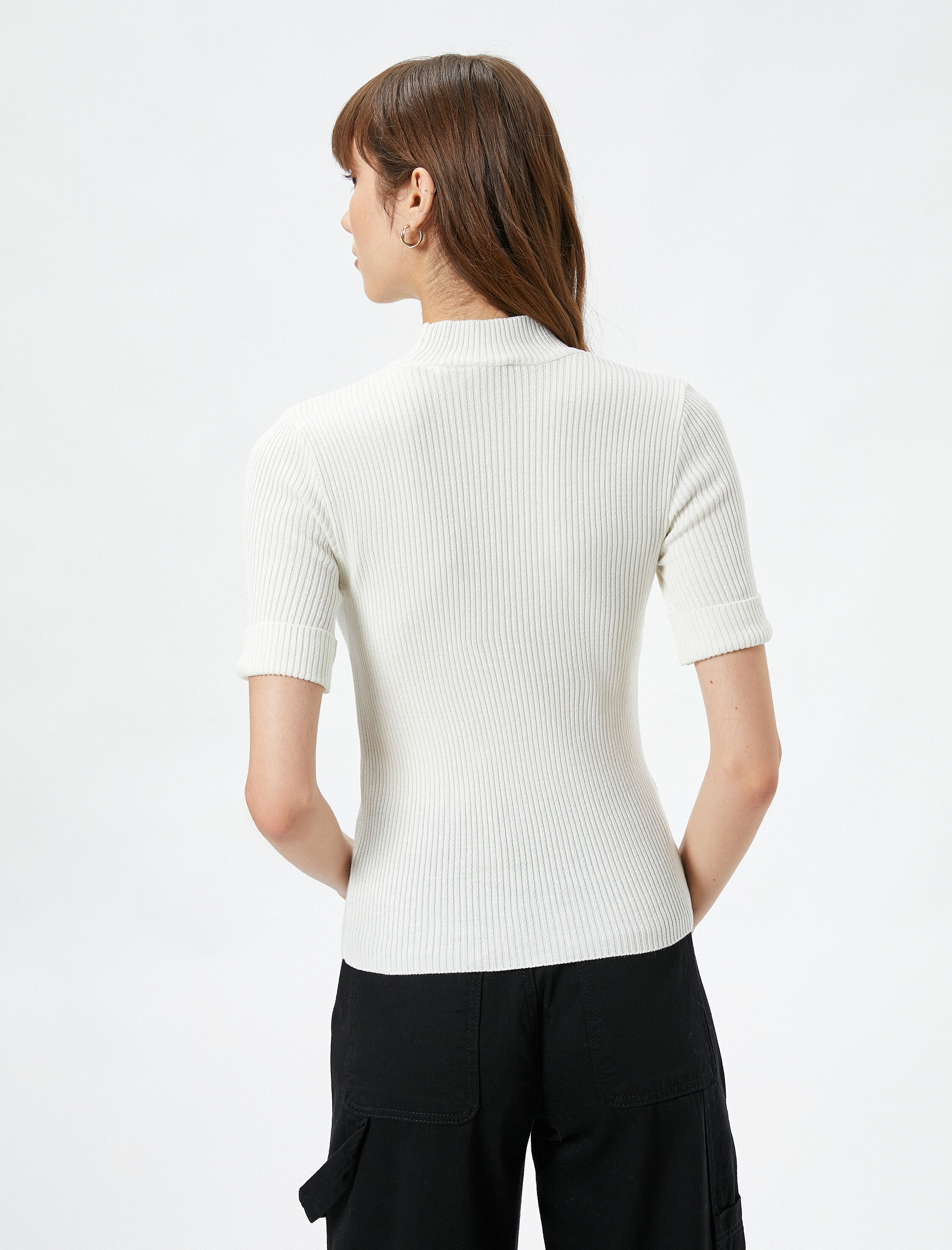   Triko Kazak Kısa Kollu Yarım Balıkçı Yaka Fitilli