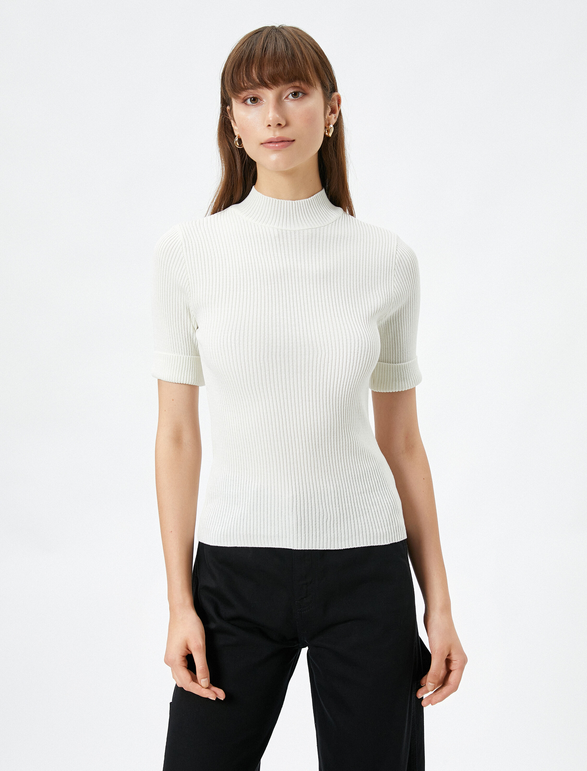   Triko Kazak Kısa Kollu Yarım Balıkçı Yaka Fitilli