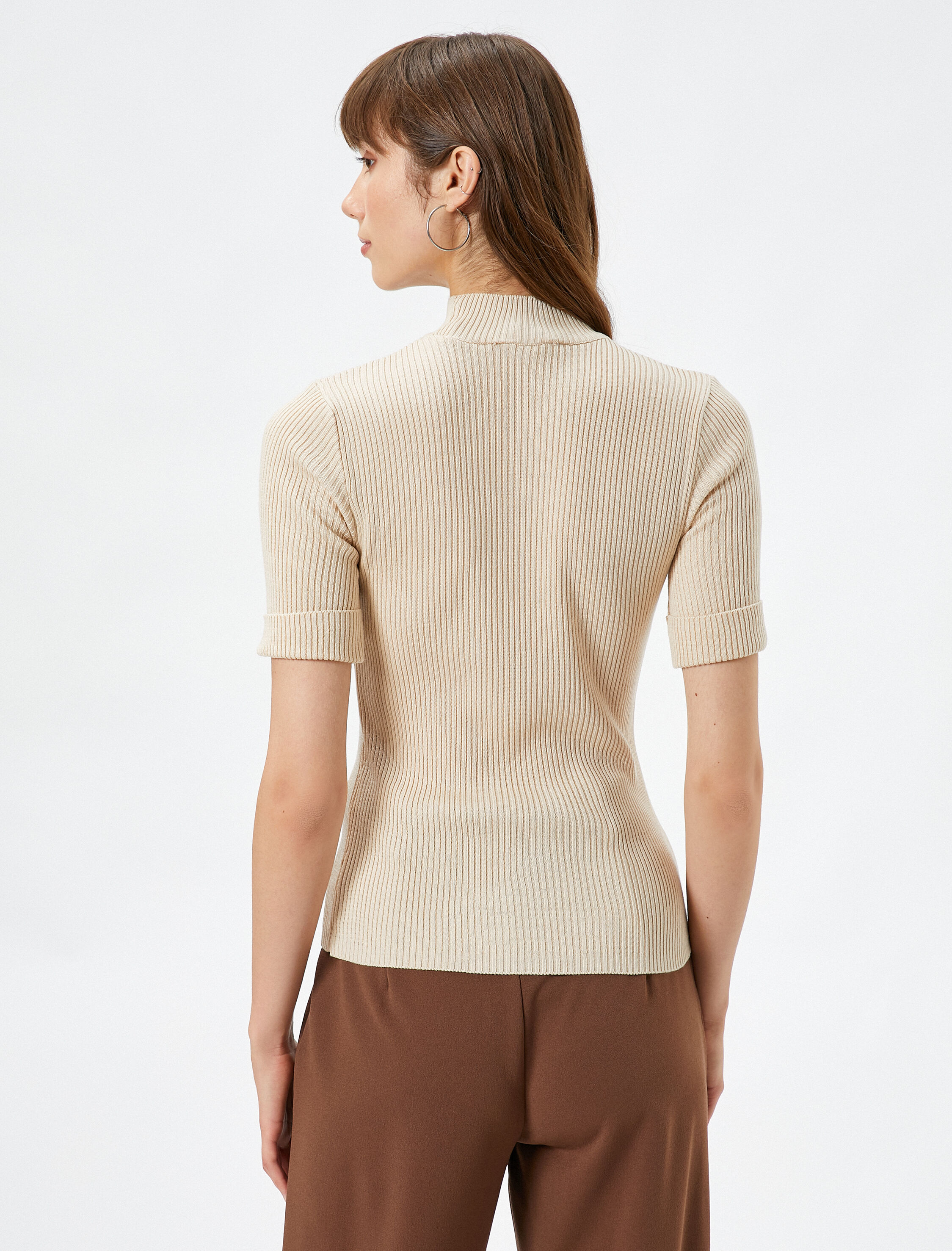   Triko Kazak Kısa Kollu Yarım Balıkçı Yaka Fitilli