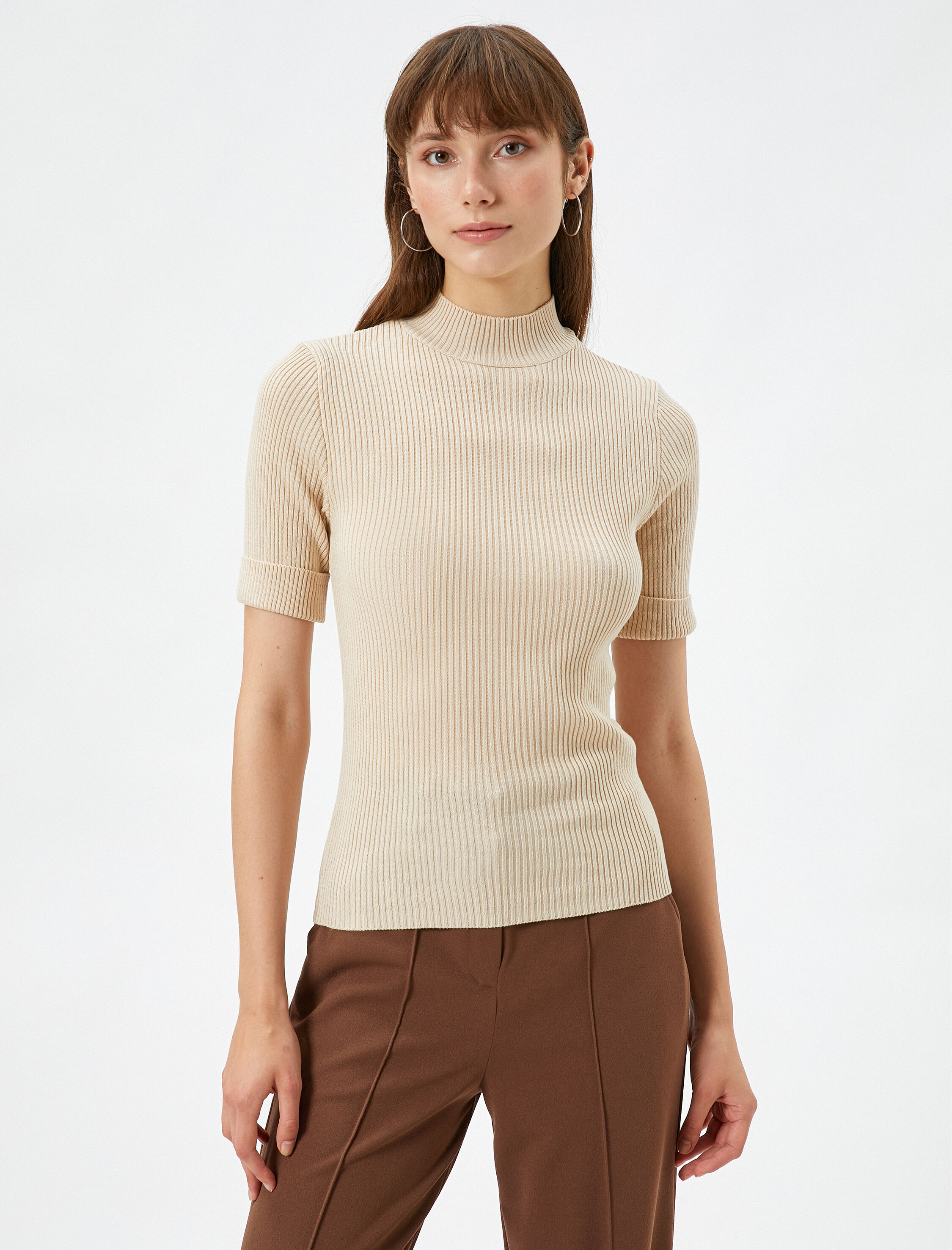   Triko Kazak Kısa Kollu Yarım Balıkçı Yaka Fitilli