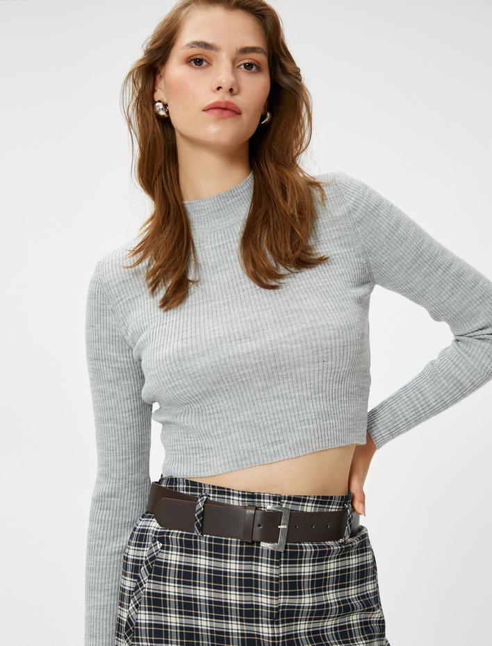  Crop Kazak Triko Yarım Balıkçı Yaka Ribanalı