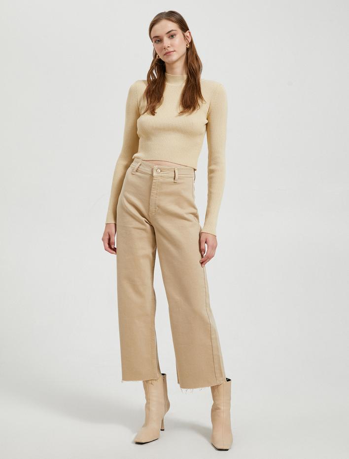  Crop Kazak Triko Yarım Balıkçı Yaka Ribanalı