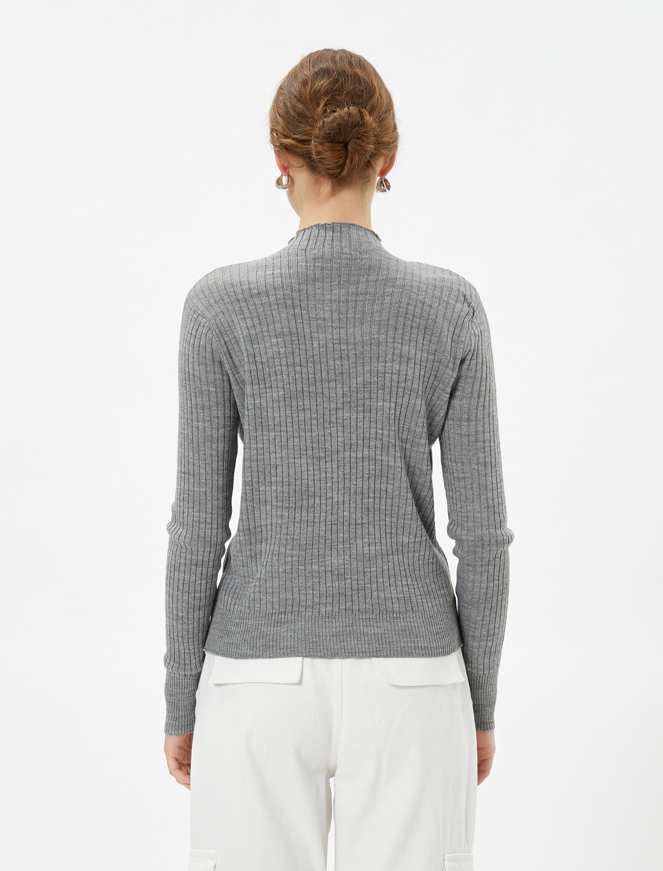   Yarım Balıkçı Yaka Kazak Triko Dar Kesim Kaşmir Dokulu